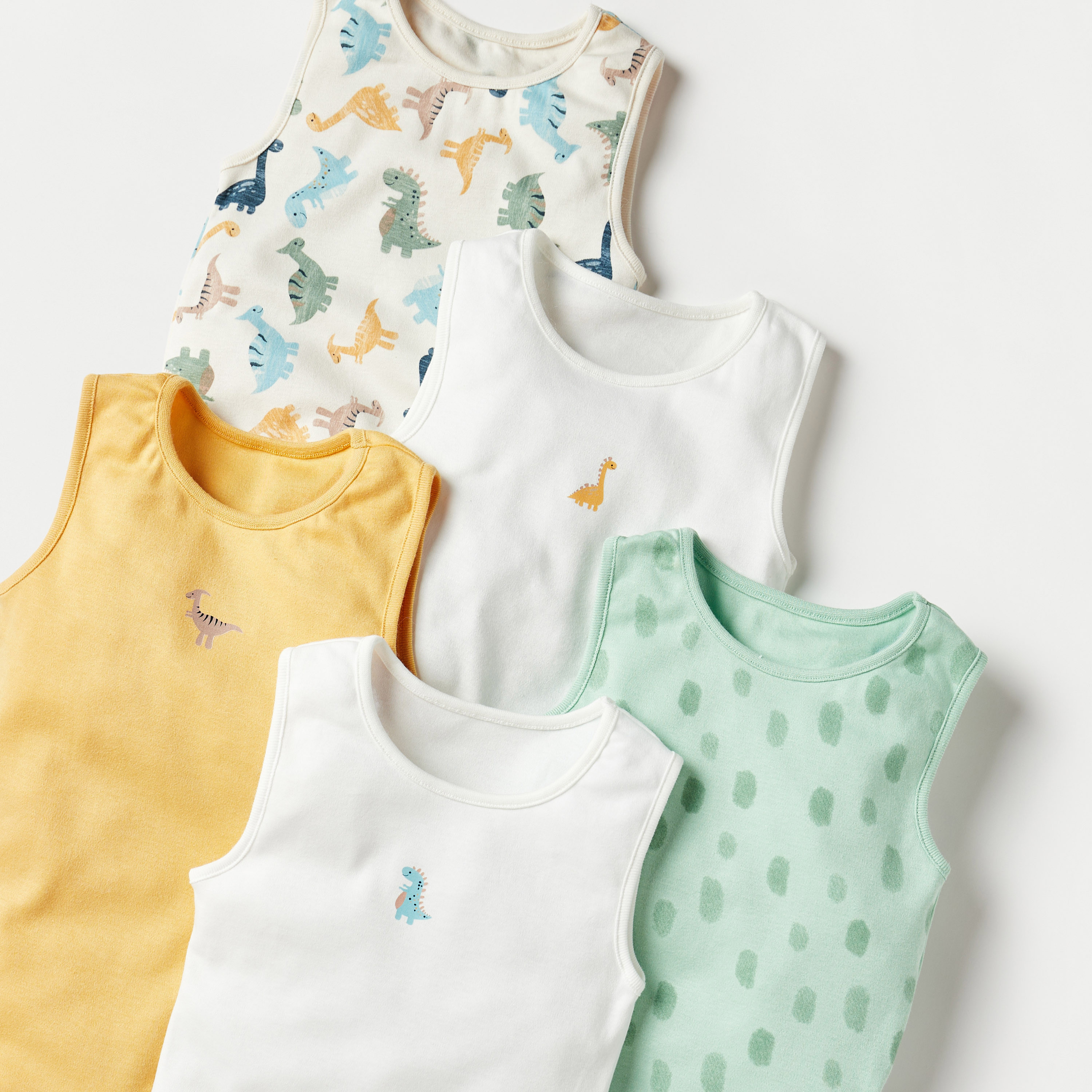 Juniors Dinosaur Print Sleeveless Cotton Bodysuit - Set of 5-baby-boys-clothing-multipacks-image-3