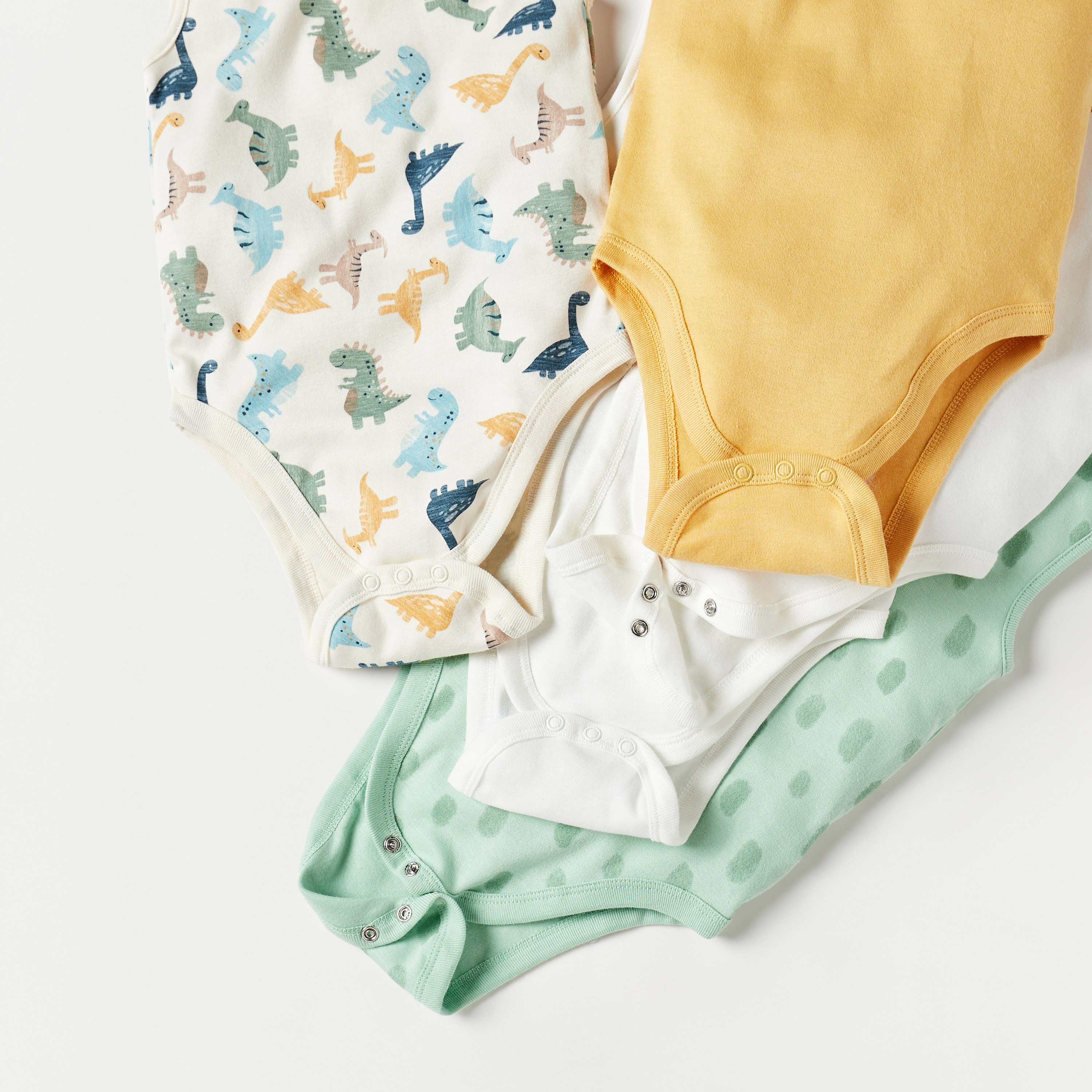 Juniors Dinosaur Print Sleeveless Cotton Bodysuit - Set of 5-baby-boys-clothing-multipacks-image-4