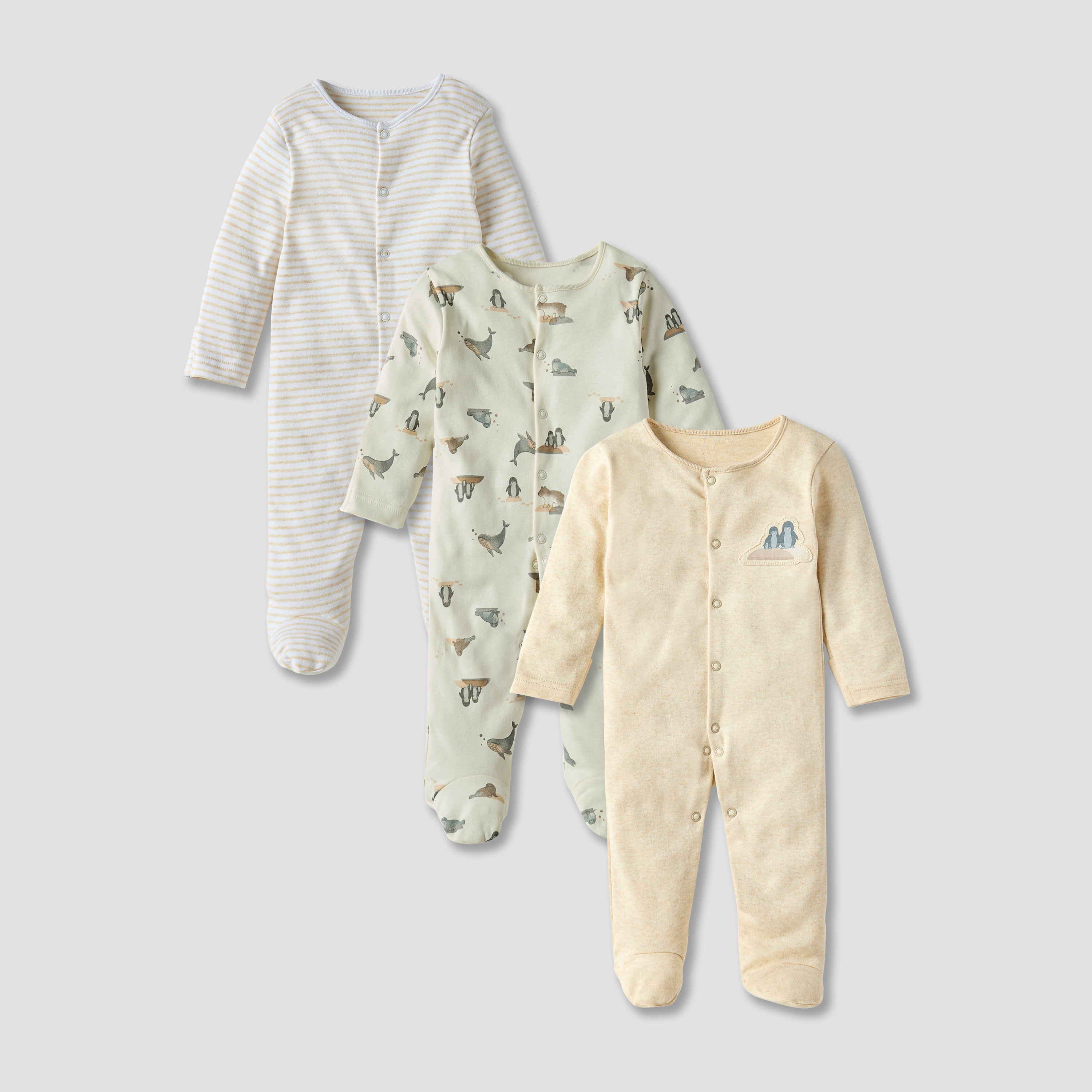 Juniors Printed Sleepsuit with Long Sleeves and Snap Button Closure - Set of 3-baby-boys-clothing-nightwear-sleepsuits-image-1
