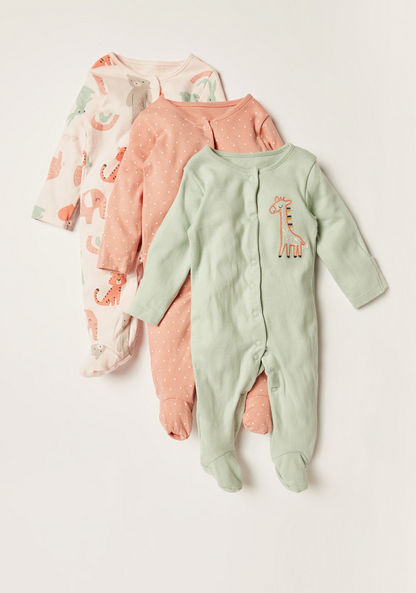 Juniors Printed Long Sleeves Sleepsuit with Button Closure - Set of 3
