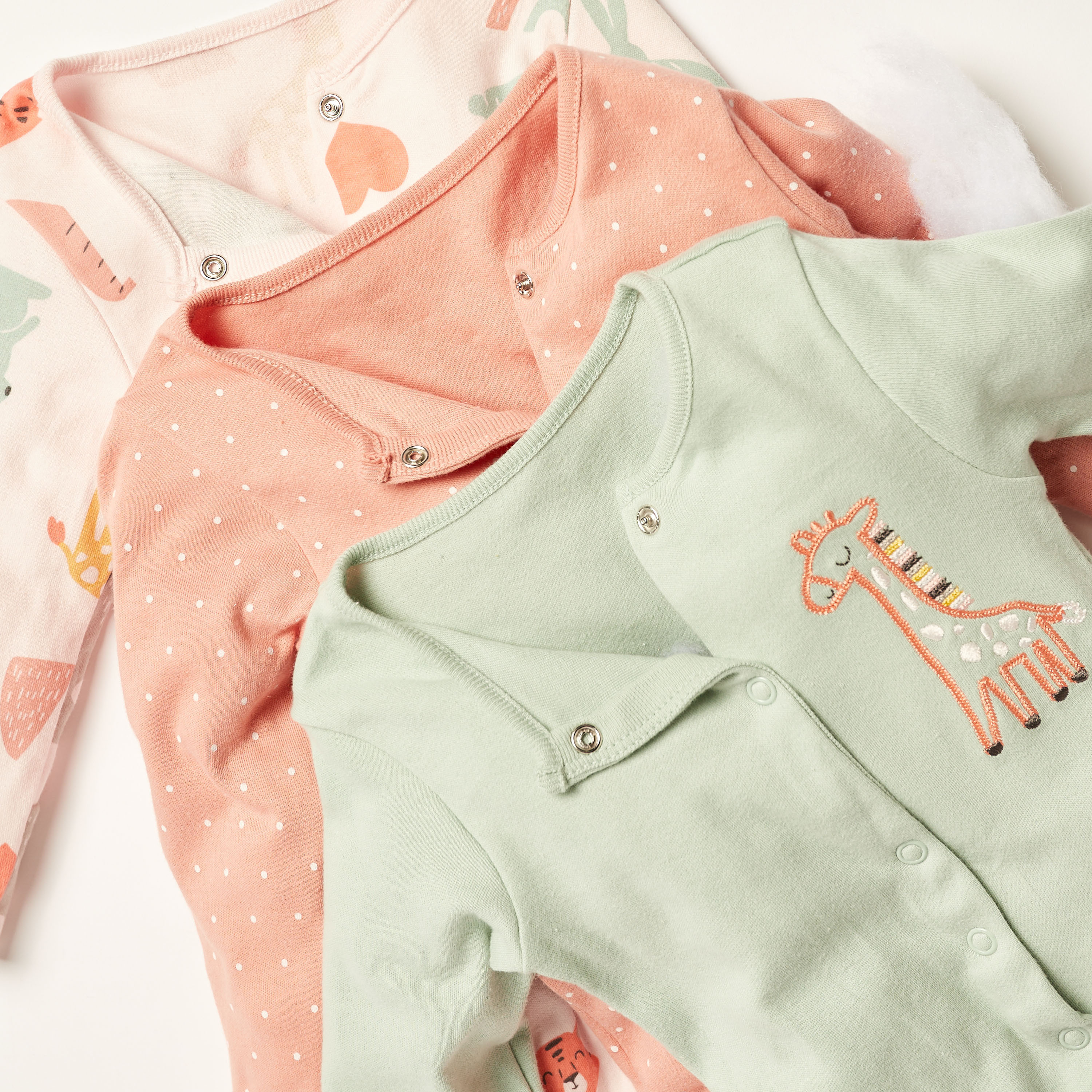 Juniors Printed Long Sleeves Sleepsuit with Button Closure - Set of 3-baby-girls-clothing-nightwear-sleepsuits-image-2