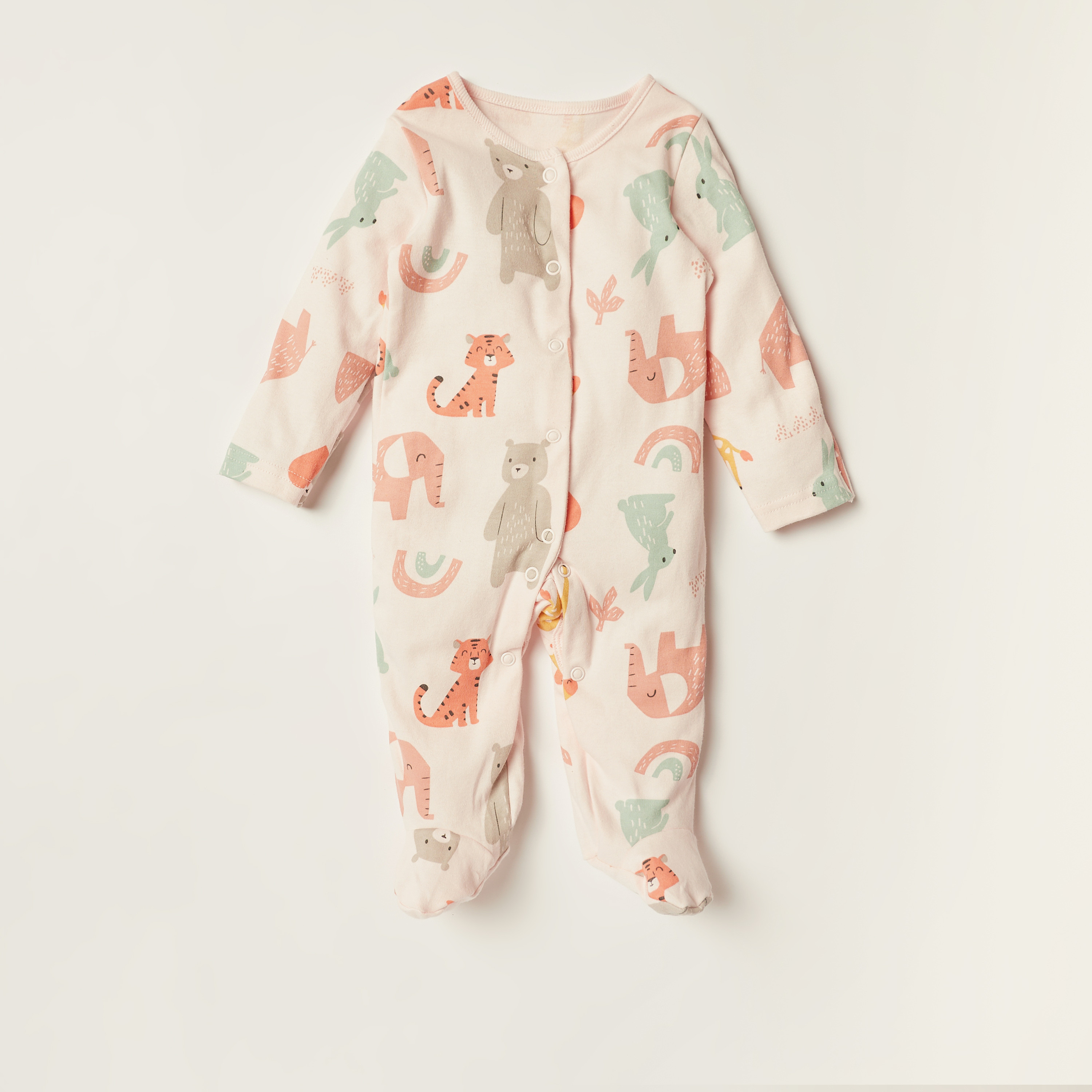Juniors Printed Long Sleeves Sleepsuit with Button Closure - Set of 3-baby-girls-clothing-nightwear-sleepsuits-image-3