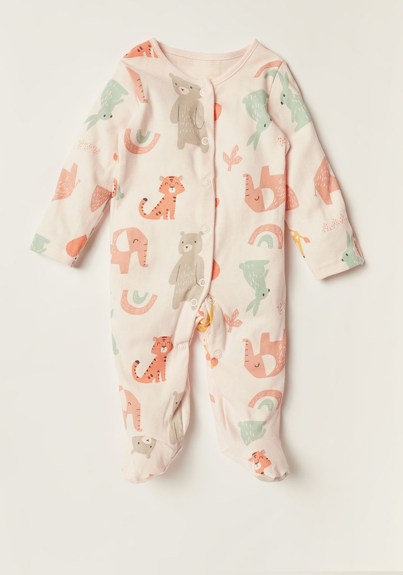 Juniors Printed Long Sleeves Sleepsuit with Button Closure - Set of 3-Sleepsuits-image-2