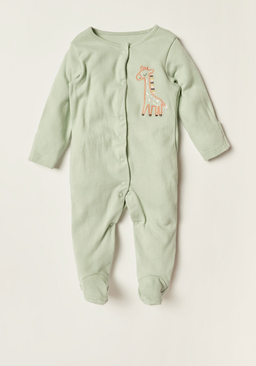 Juniors Printed Long Sleeves Sleepsuit with Button Closure - Set of 3-Sleepsuits-image-3