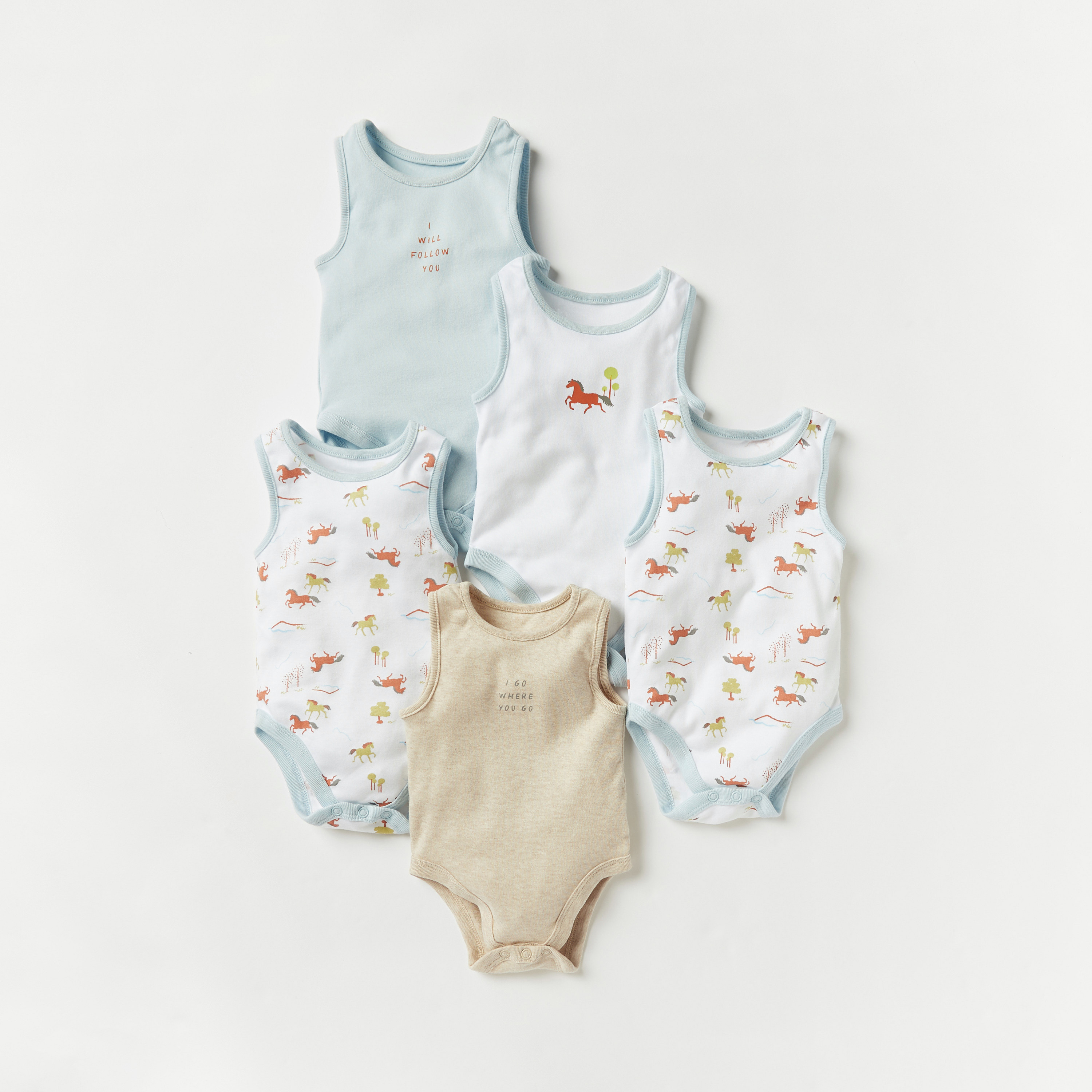 Juniors Printed Sleeveless Bodysuit with Button Closure - Set of 5-baby-boys-clothing-multipacks-image-1