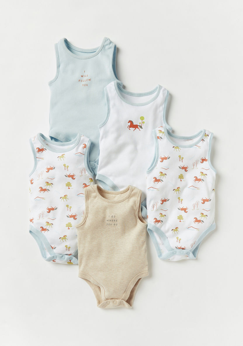 Juniors Printed Sleeveless Bodysuit with Button Closure - Set of 5-Bodysuits-image-0
