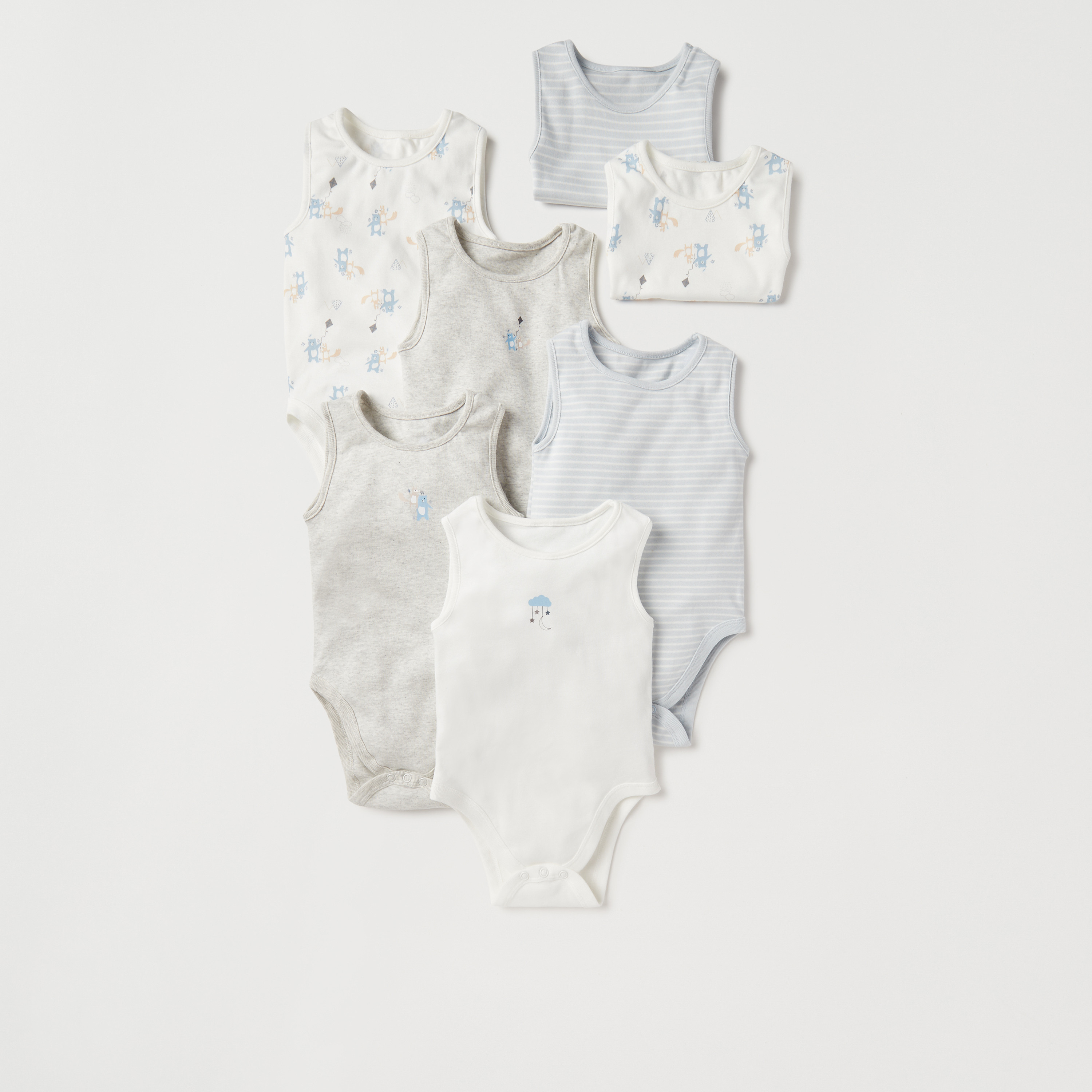 Juniors Happy Friends Print Sleeveless Bodysuit - Set of 7-baby-boys-clothing-multipacks-image-1