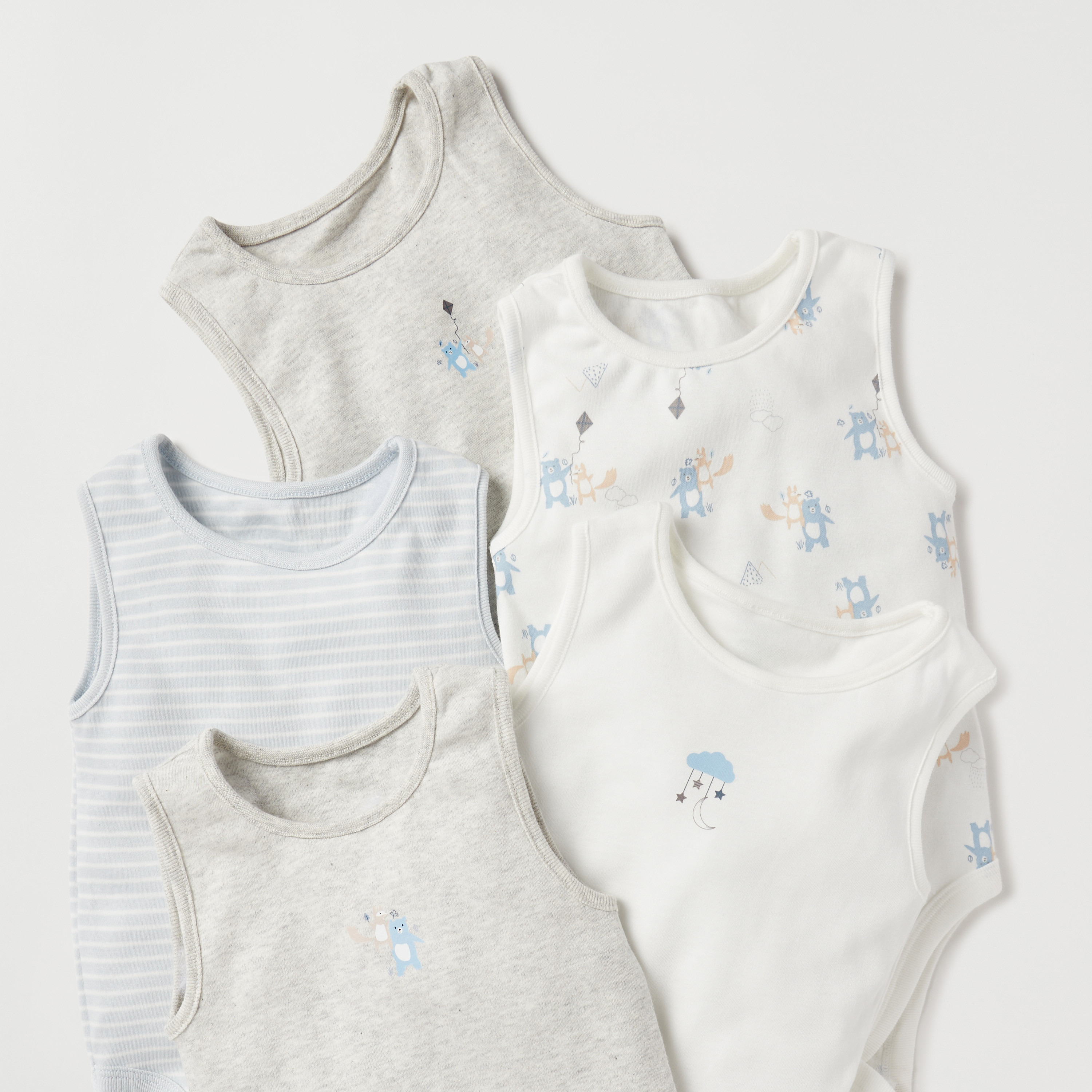Juniors Happy Friends Print Sleeveless Bodysuit - Set of 7-baby-boys-clothing-multipacks-image-2