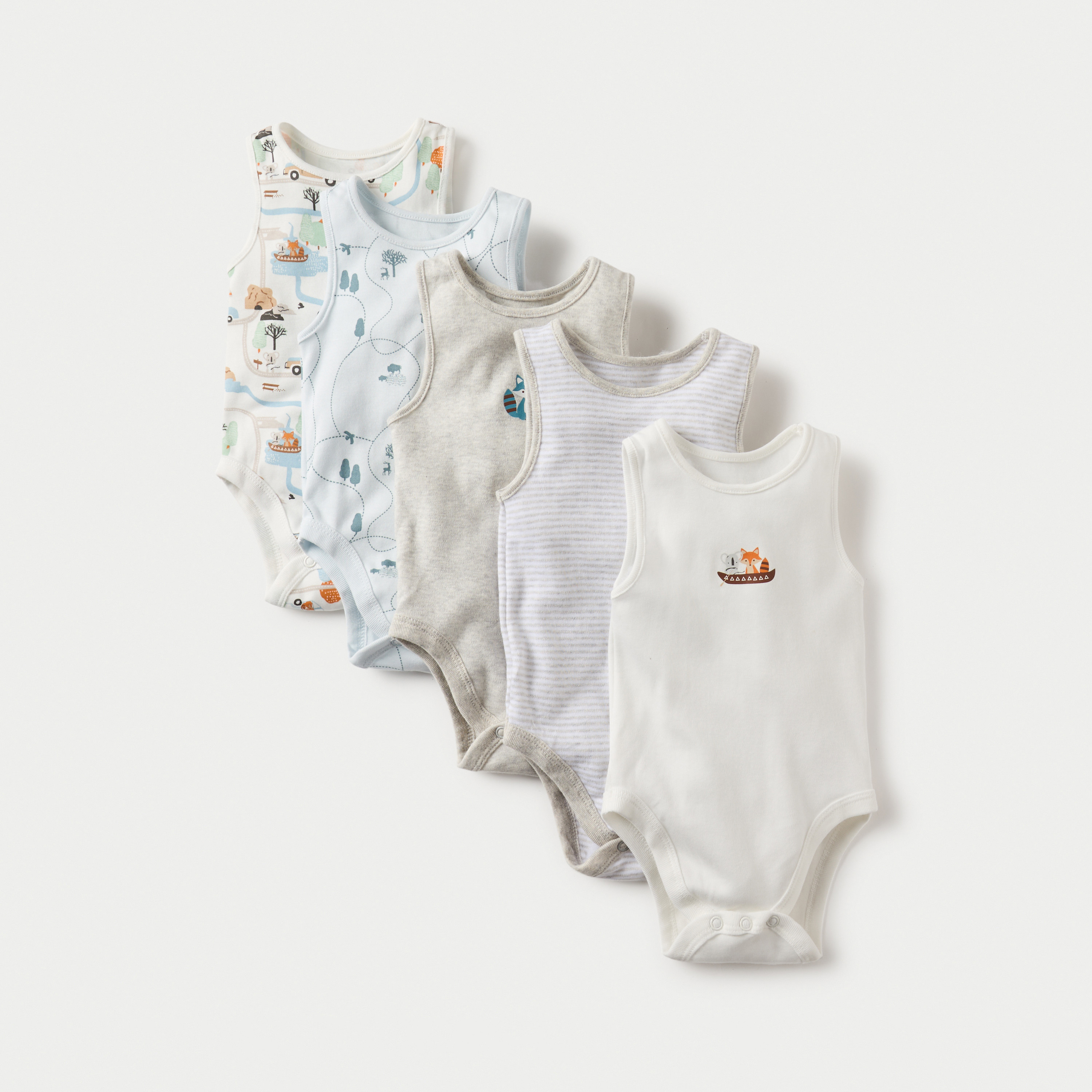 طقم بودي سوت دون أكمام 5 قطع بزر إغلاق وطبعات من جونيورز-baby-boys-clothing-multipacks-image-1