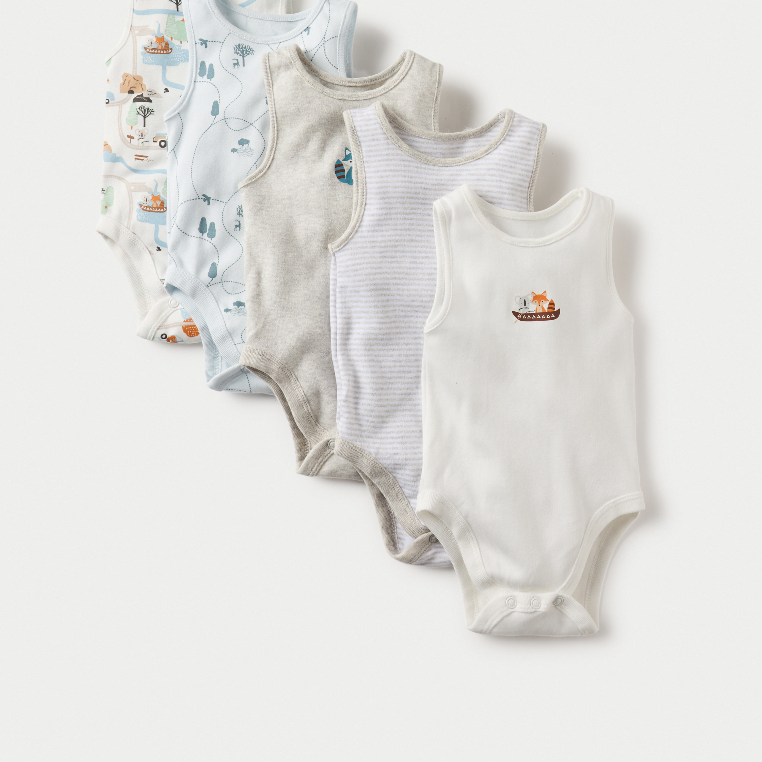 طقم بودي سوت دون أكمام 5 قطع بزر إغلاق وطبعات من جونيورز-baby-boys-clothing-multipacks-image-4