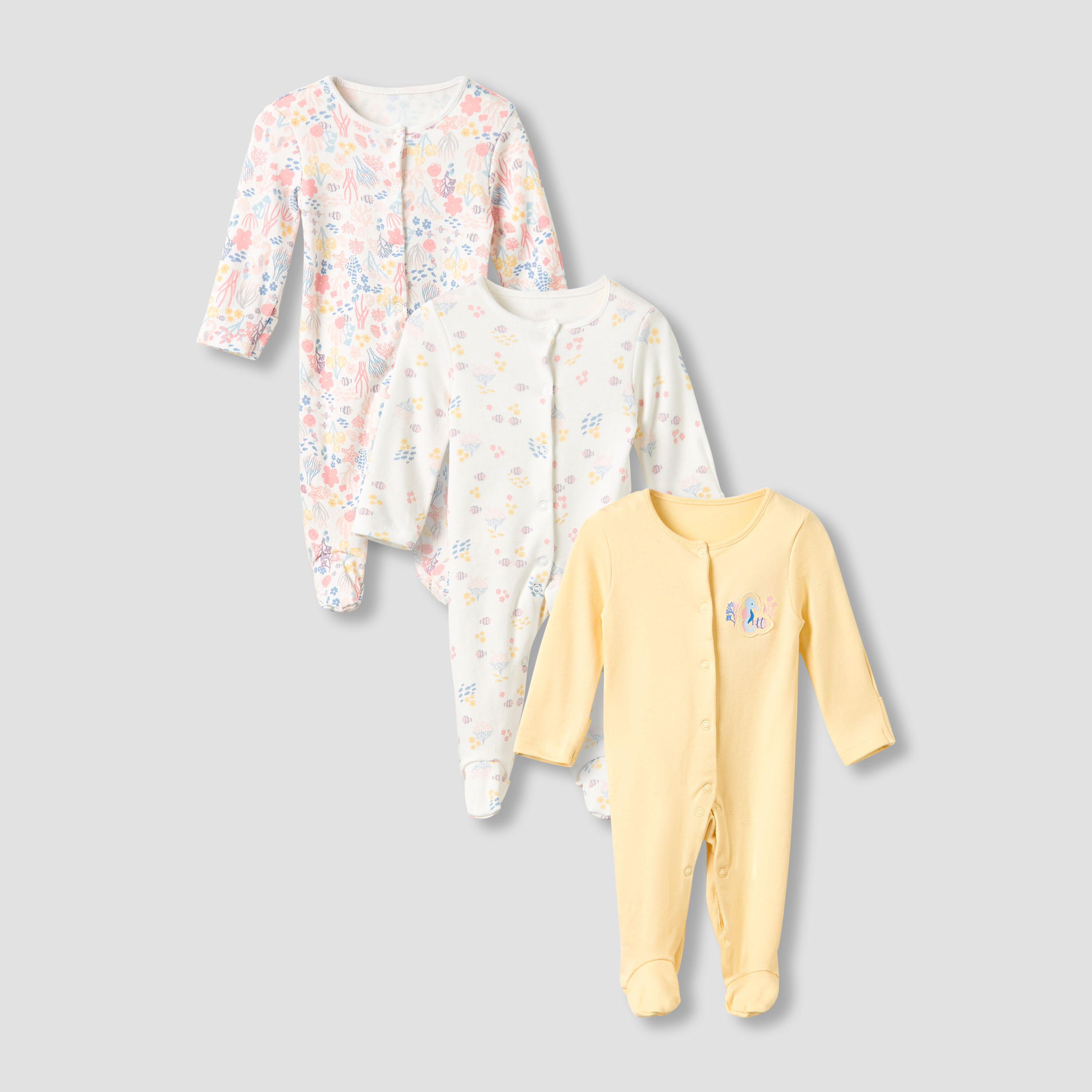 Juniors Crew Neck Sleepsuit with Print - Cotton - Long Sleeves - Set of 3-baby-girls-clothing-nightwear-sleepsuits-image-1