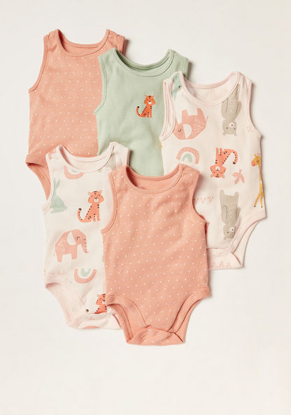 Juniors Printed Sleeveless Bodysuit with Button Closure - Set of 5
