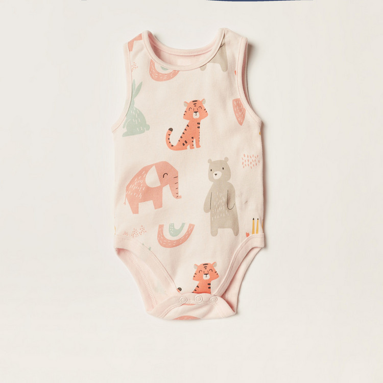 Juniors Printed Sleeveless Bodysuit with Button Closure - Set of 5