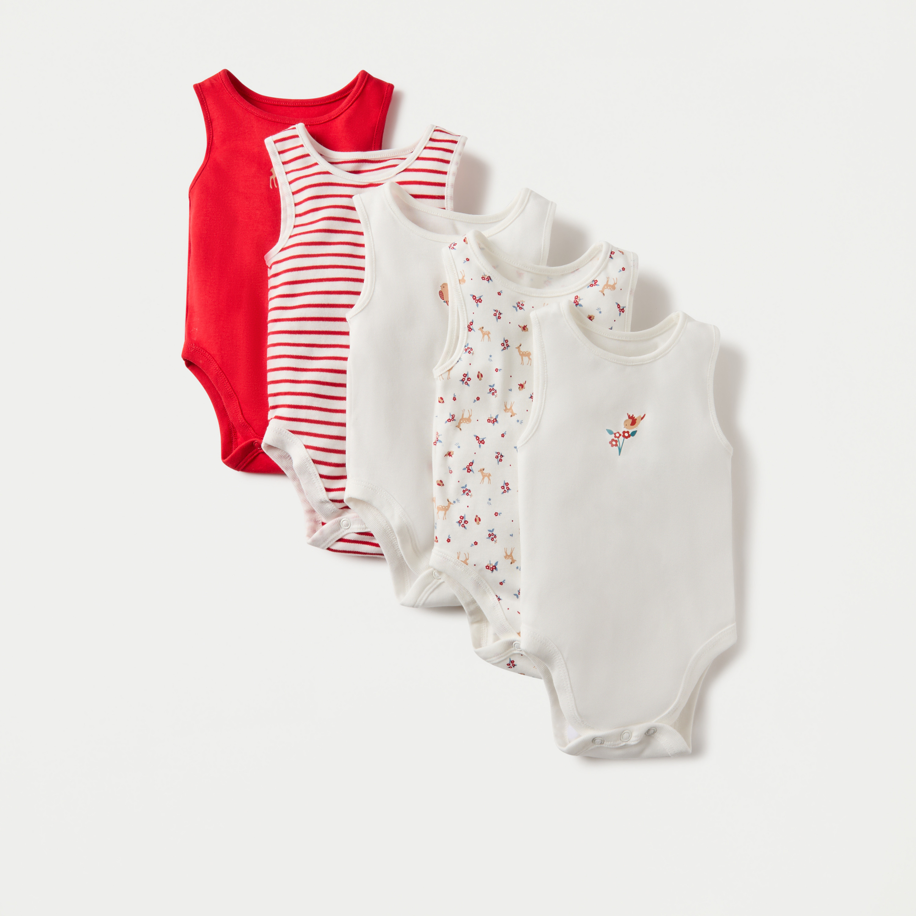 Juniors Printed Sleeveless Bodysuit with Button Closure - Set of 5-baby-girls-clothing-bodysuits-image-1