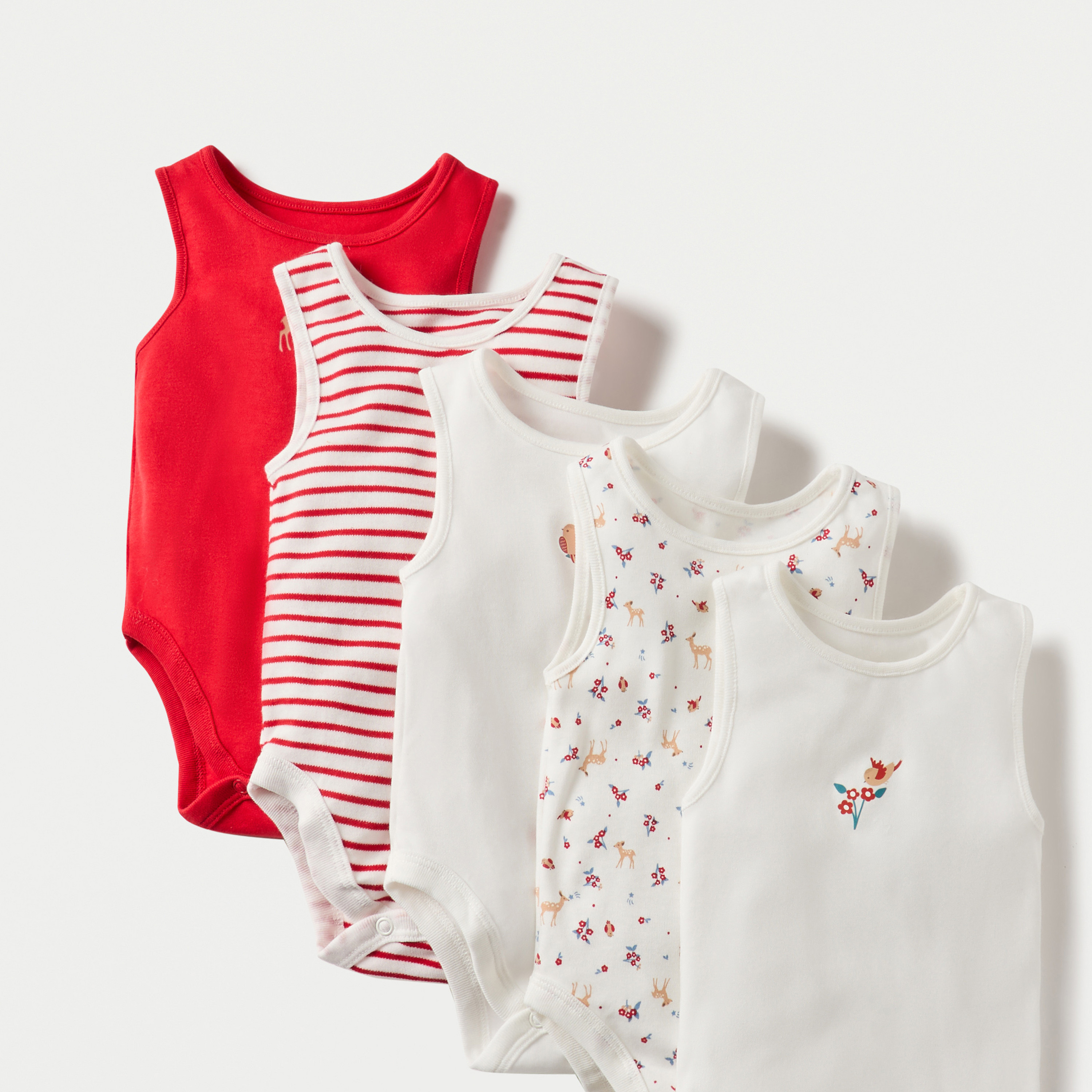 Juniors Printed Sleeveless Bodysuit with Button Closure - Set of 5-baby-girls-clothing-bodysuits-image-7