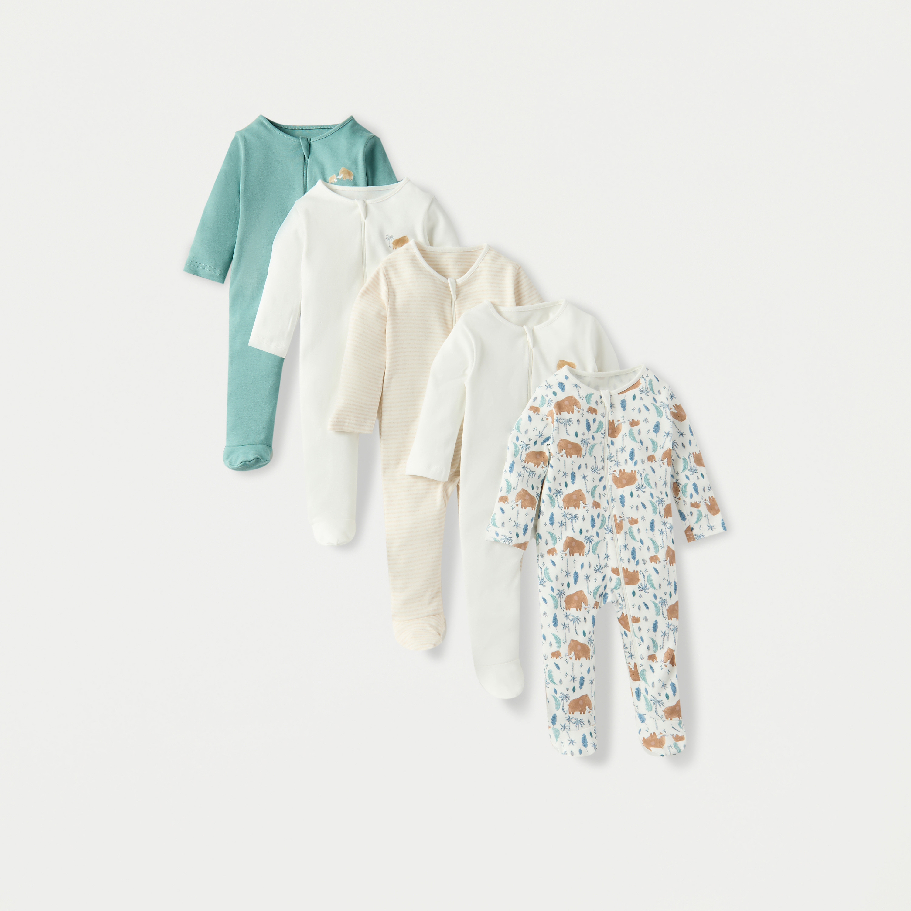 Juniors Printed Closed Feet Sleepsuit with Long Sleeves and Zip Closure - Set of 5-baby-boys-clothing-nightwear-sleepsuits-image-1