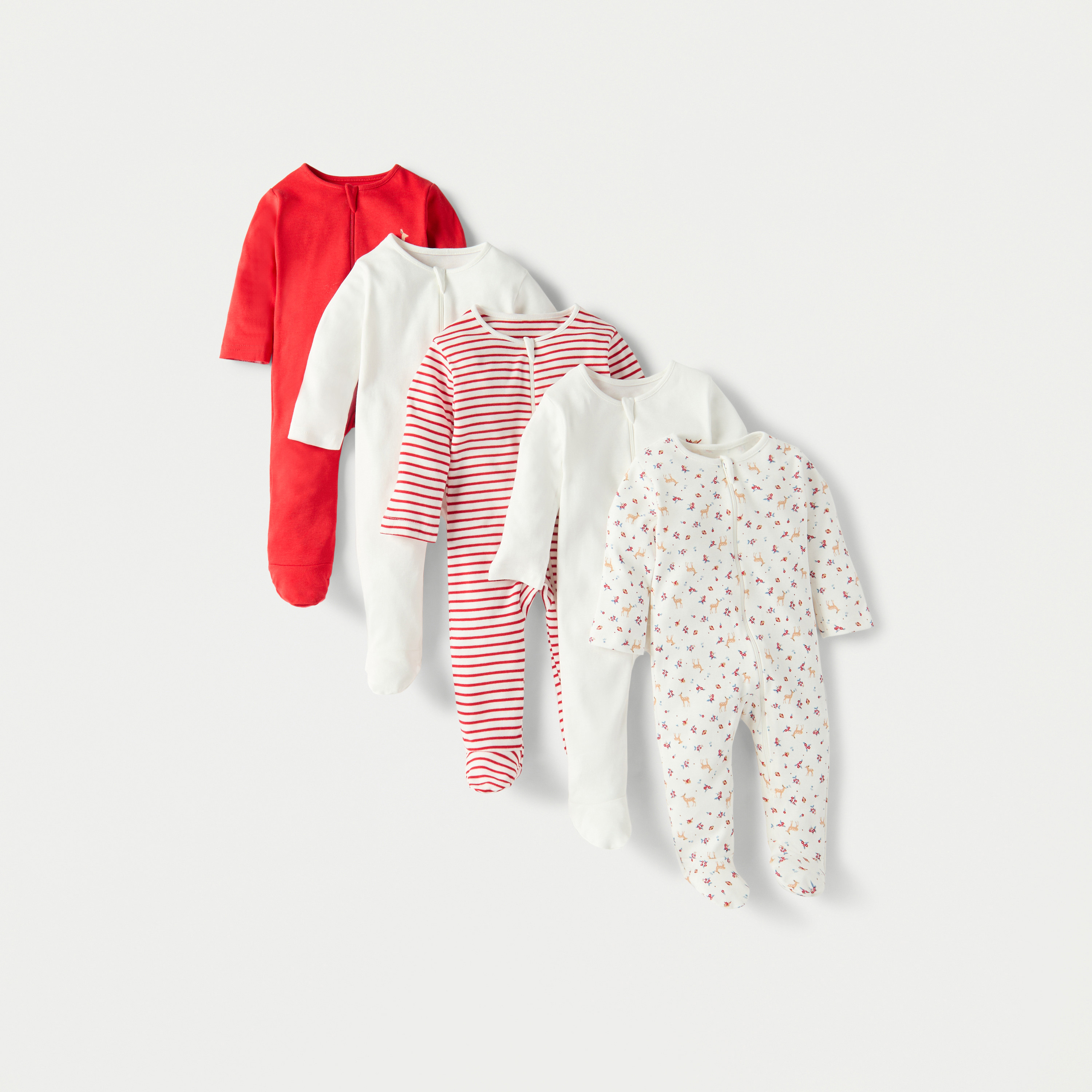 Juniors Assorted Closed Feet Sleepsuit with Long Sleeves and Zip Closure - Set of 5-baby-girls-clothing-nightwear-sleepsuits-image-1