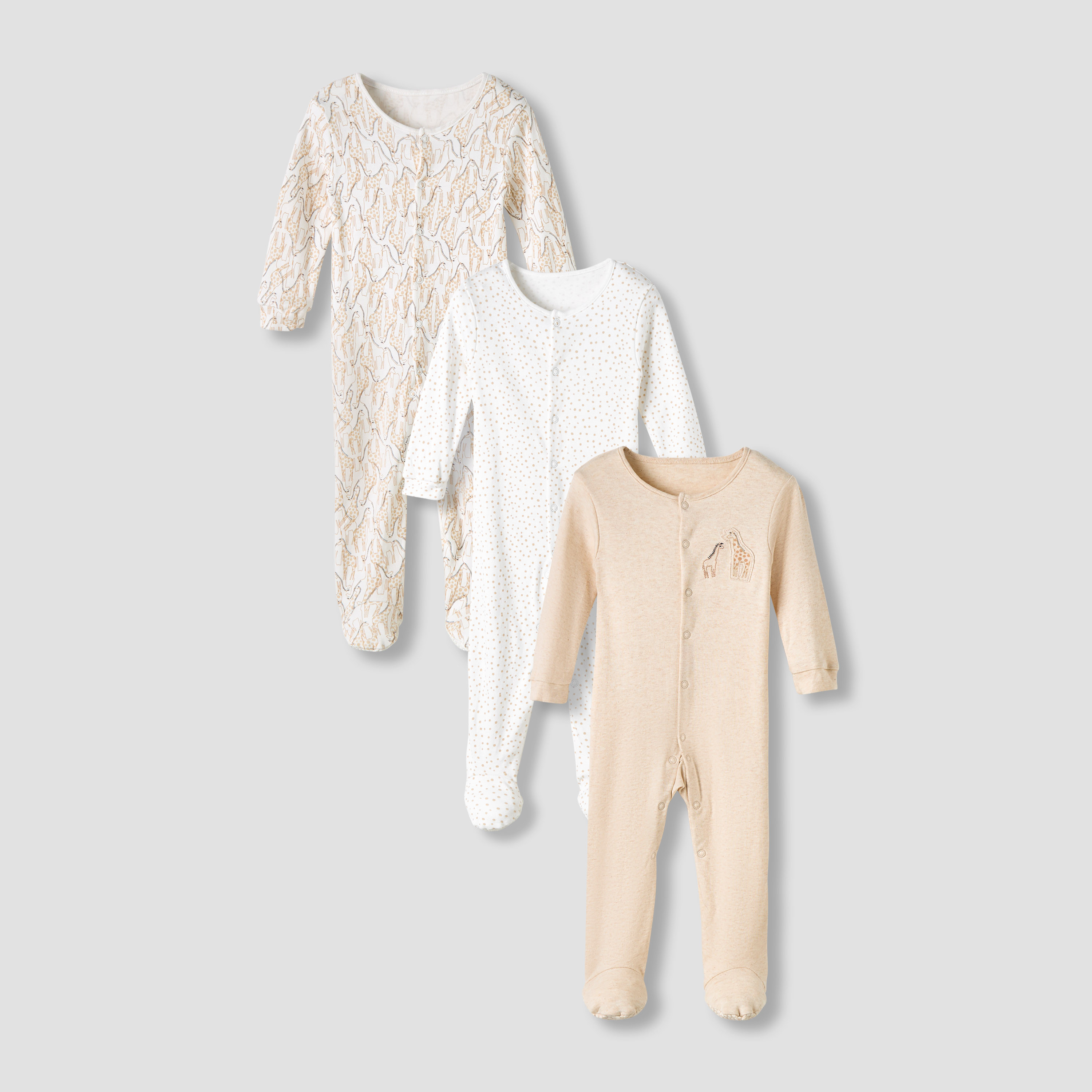 Juniors Round Neck Sleepsuit with Snap Button Closure - Cotton - Long Sleeves - Set of 3-promo_babyshop_Buy2for115_QAT130126-image-1
