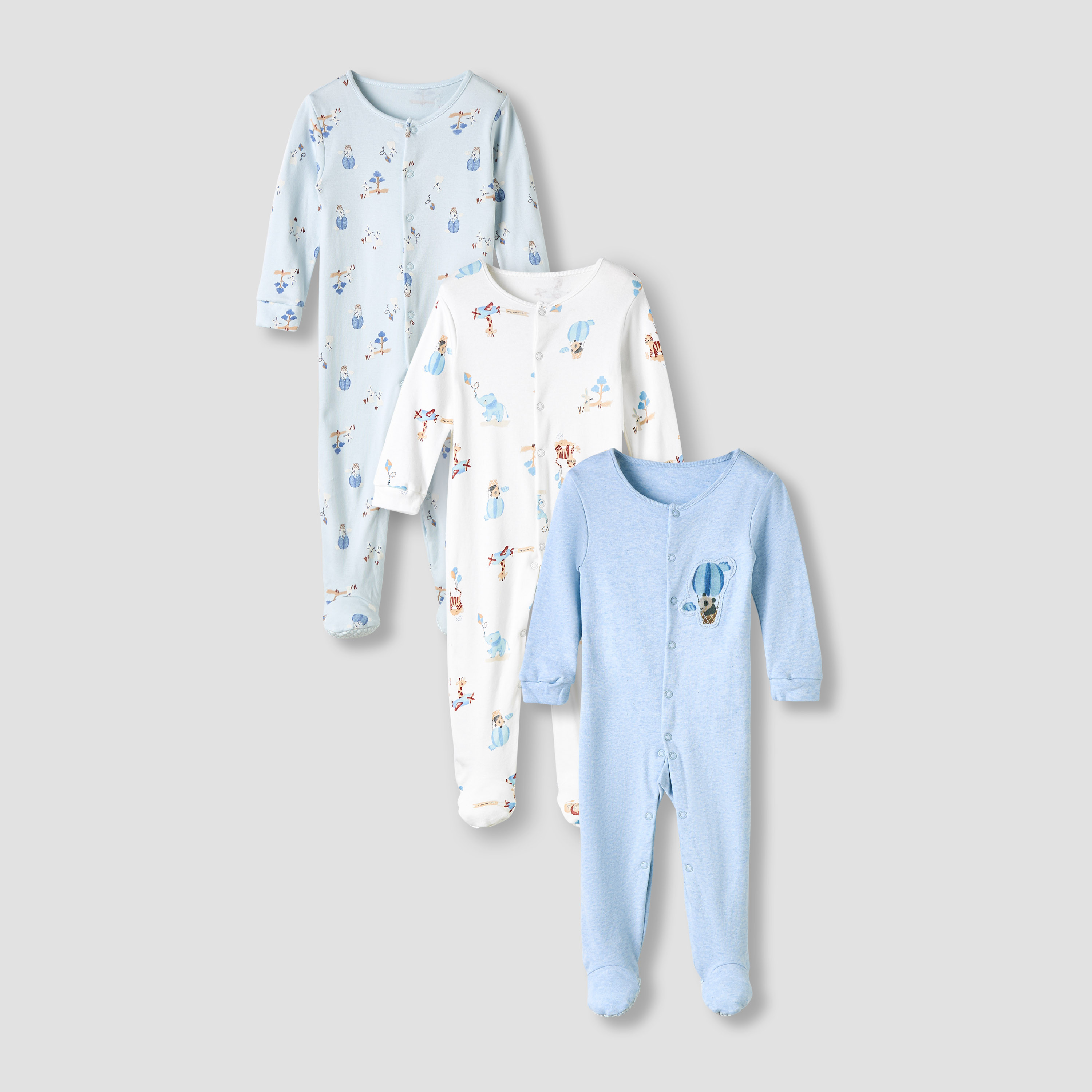 Juniors Round Neck Sleepsuit with Snap Button Closure - Cotton - Long Sleeves - Set of 3-promo_babyshop_Buy2for115_UAE130126-image-1