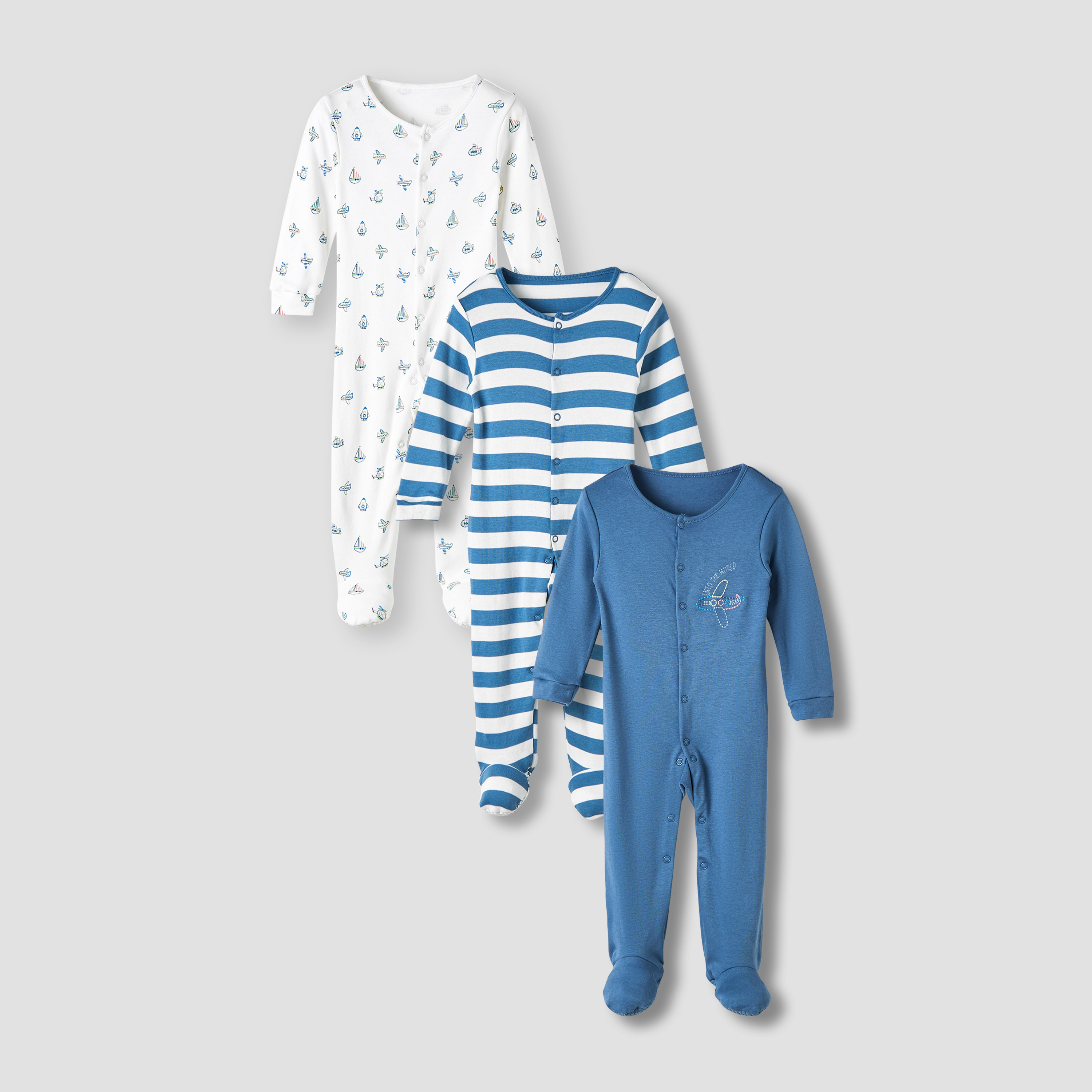 Juniors Round Neck Sleepsuit with Snap Button Closure - Cotton - Long Sleeves-promo_babyshop_Buy2for115_QAT130126-image-1