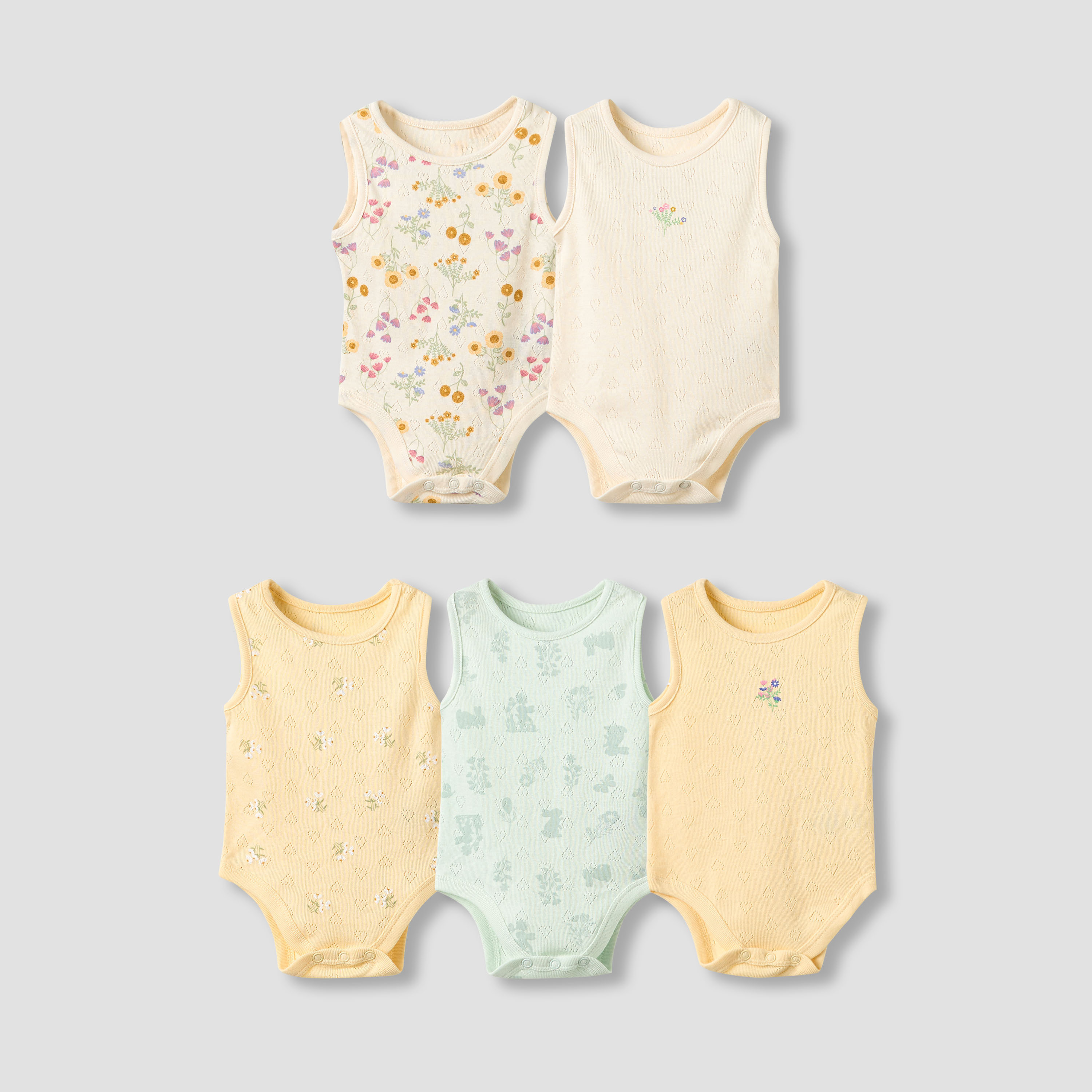 Set of 5, Juniors Cotton Crew Neck Sleeveless Bodysuit with Floral Print-promo_babyshop_Buy2for115_UAE130126-image-1