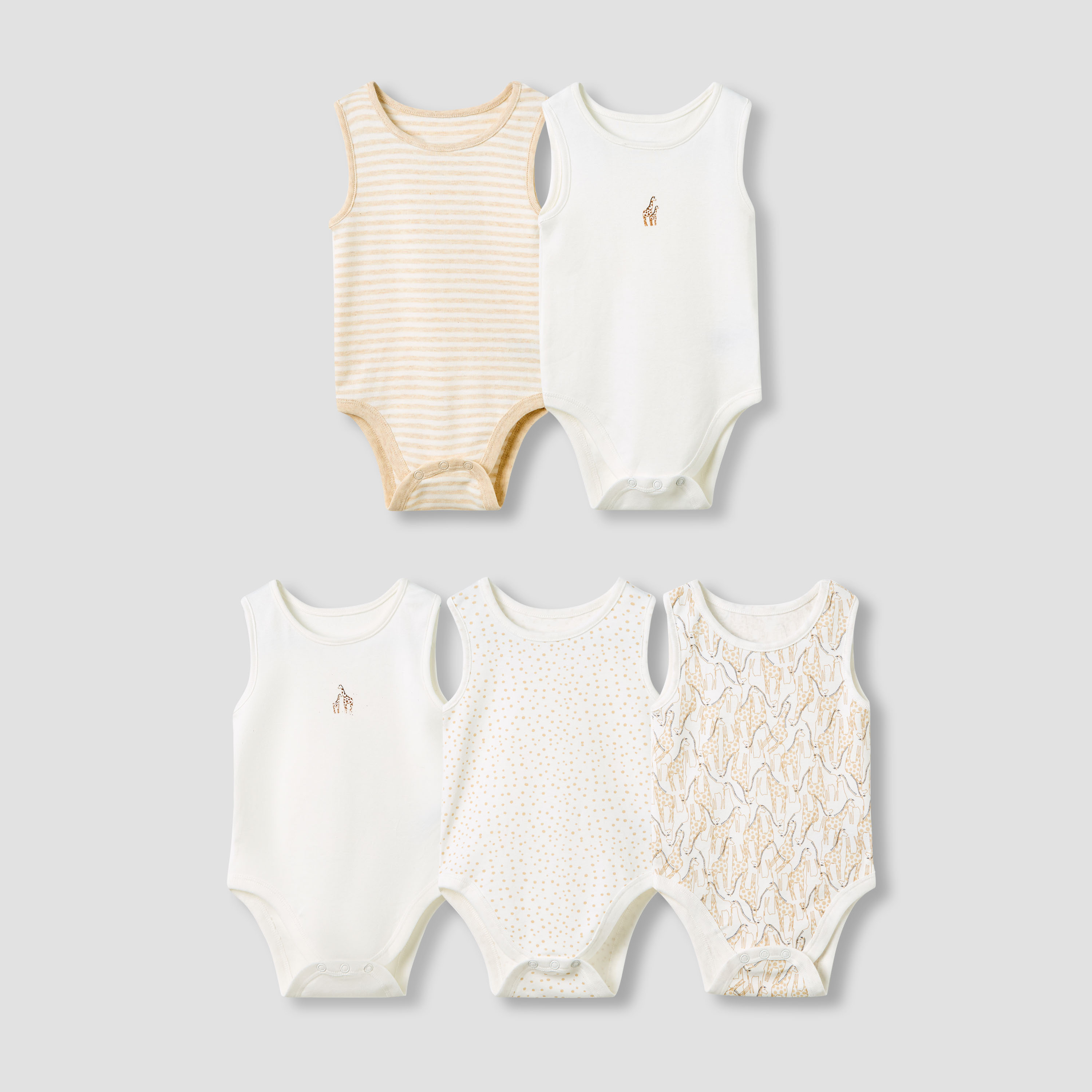 Set of 5, Juniors Crew Neck Sleeveless Bodysuit with Print-baby-boys-clothing-bodysuits-image-1