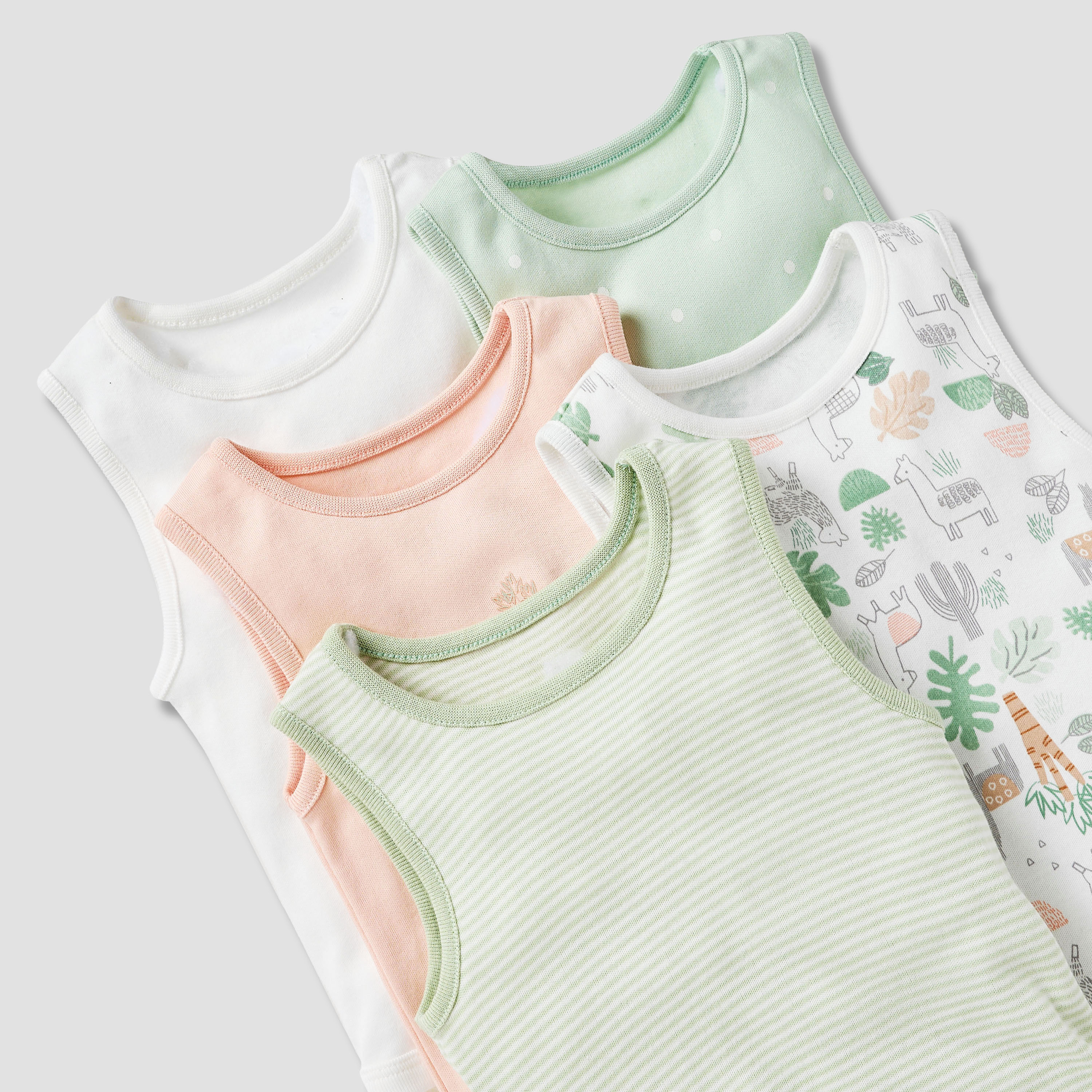 Juniors Printed Sleeveless Bodysuit with - Set of 5-baby-girls-clothing-bodysuits-image-7
