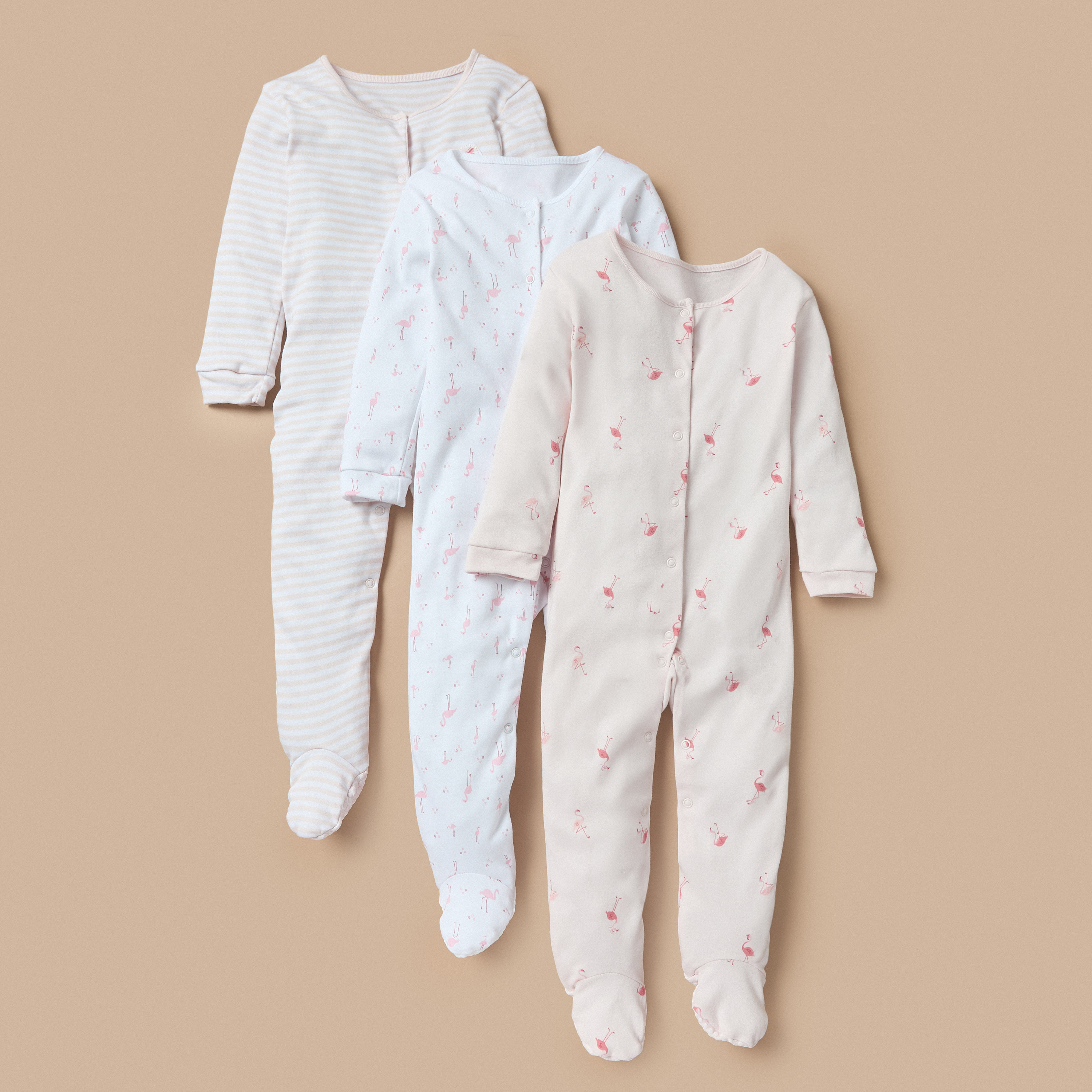 Set of 3 - Juniors Printed Closed Feet Sleepsuit with Long Sleeves-baby-girls-clothing-nightwear-sleepsuits-image-1