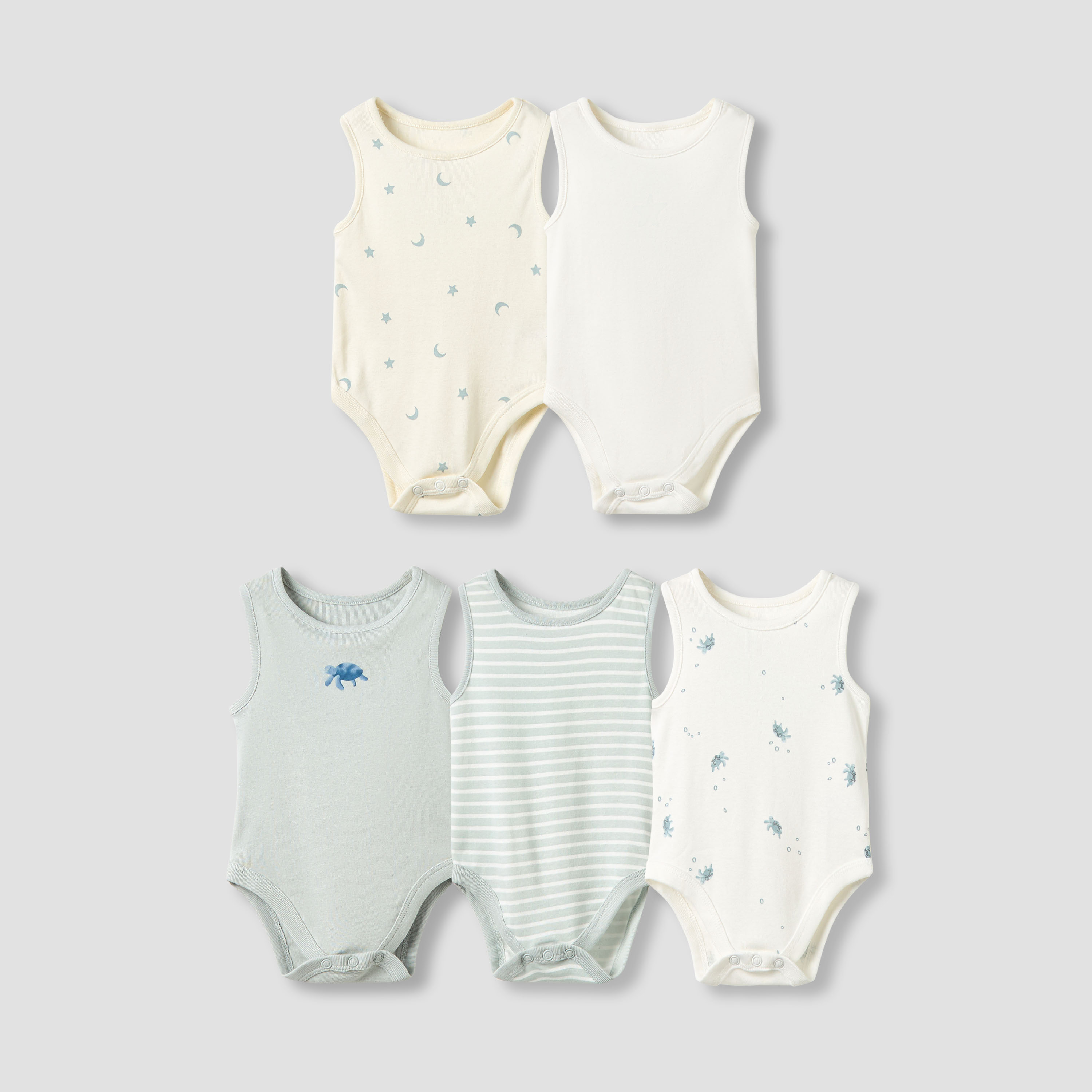 Set of 5, Juniors Crew Neck Sleeveless Bodysuit with Button Closure-promo_babyshop_Buy2for115_KSA130126-image-1