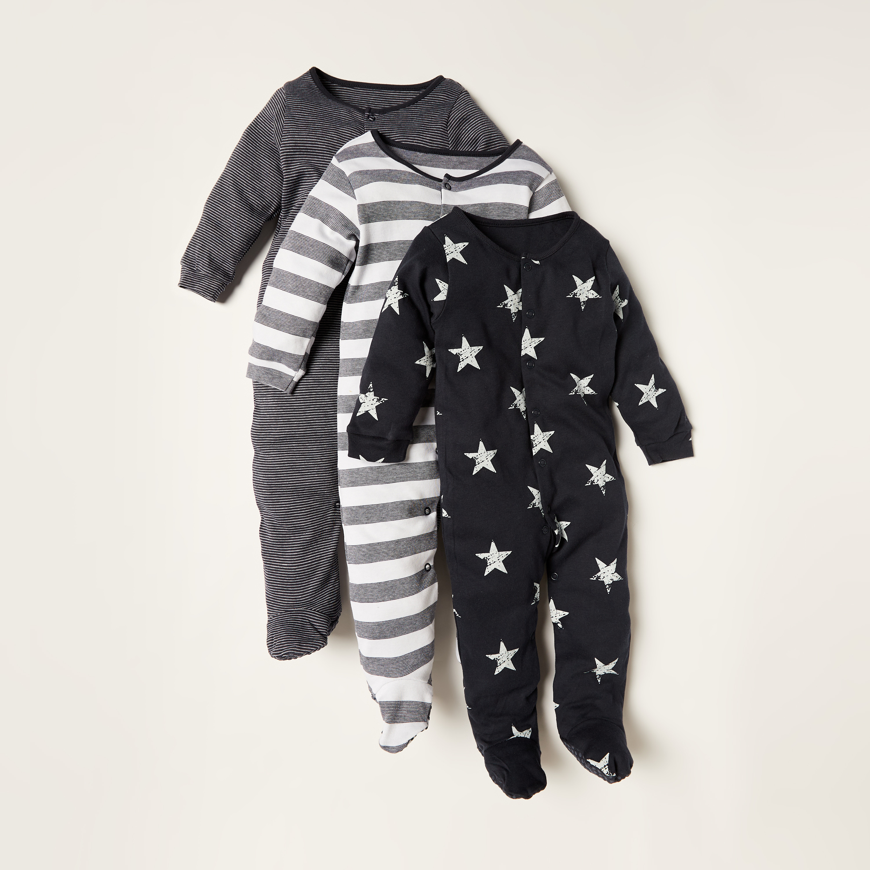 Juniors Printed Sleepsuit with Long Sleeves and Button Closure - Set of 3-baby-boys-clothing-nightwear-sleepsuits-image-1