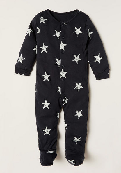 Juniors Printed Sleepsuit with Long Sleeves and Button Closure - Set of 3