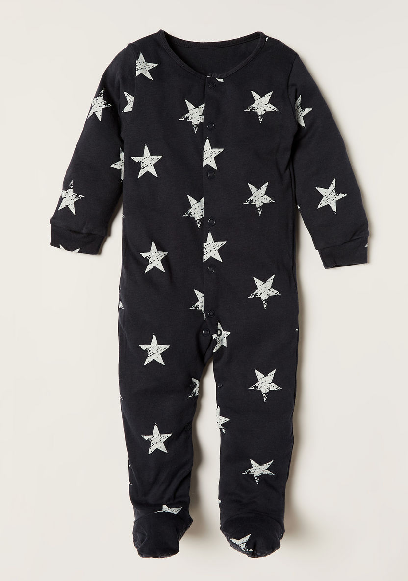Juniors Printed Sleepsuit with Long Sleeves and Button Closure - Set of 3-Multipacks-image-2
