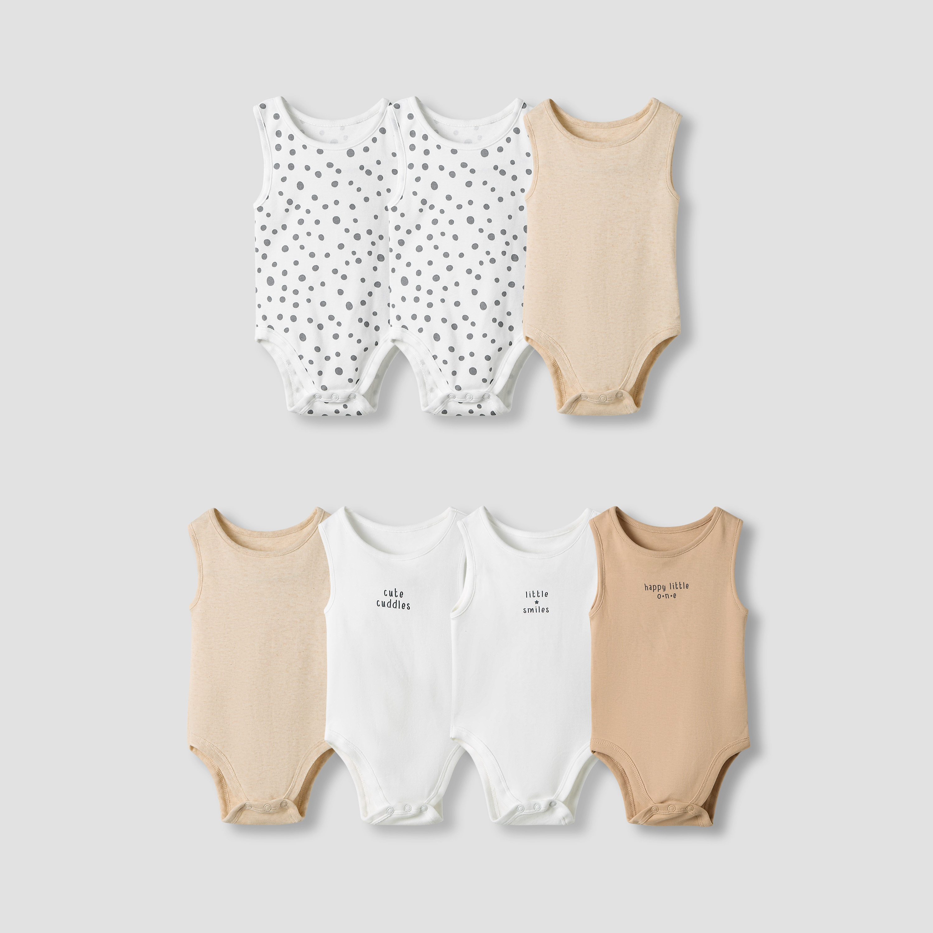 Juniors Round Neck Bodysuit with Snap Button Closure - Cotton - Sleeveless - Set of 7-baby-girls-clothing-bodysuits-image-1