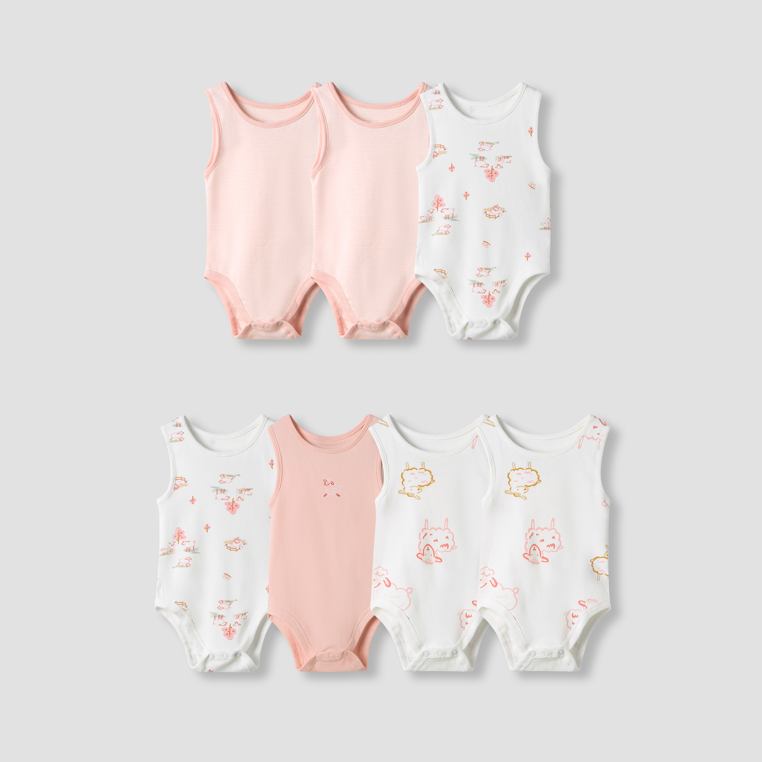 Juniors Round Neck Bodysuit with Snap Button Closure - Cotton - Sleeveless - Set of 7-baby-boys-clothing-multipacks-image-1