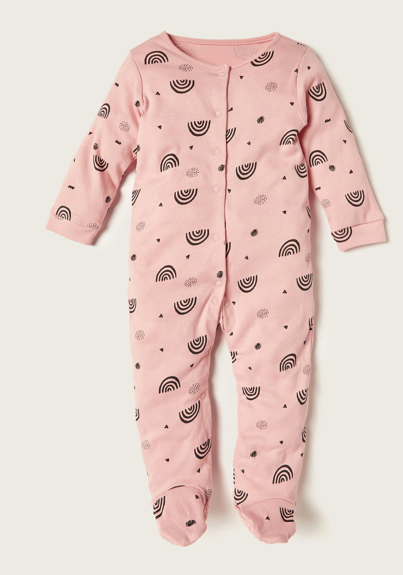 Juniors Printed Sleepsuit with Long Sleeves and Button Closure - Set of 3-Sleepsuits-image-1