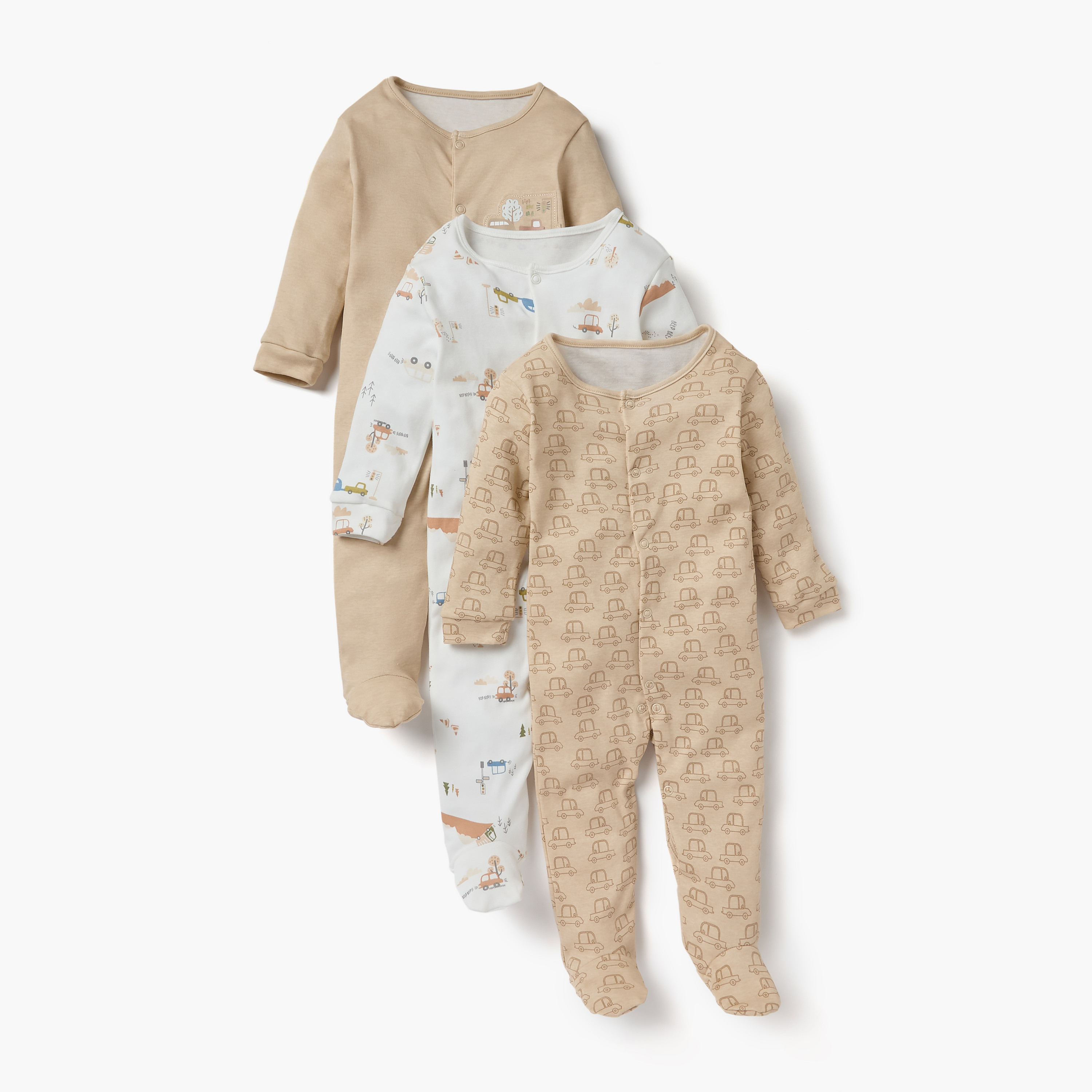 Juniors Printed Sleepsuit with Long Sleeves and Button Closure - Set of 3-baby-boys-clothing-nightwear-sleepsuits-image-1