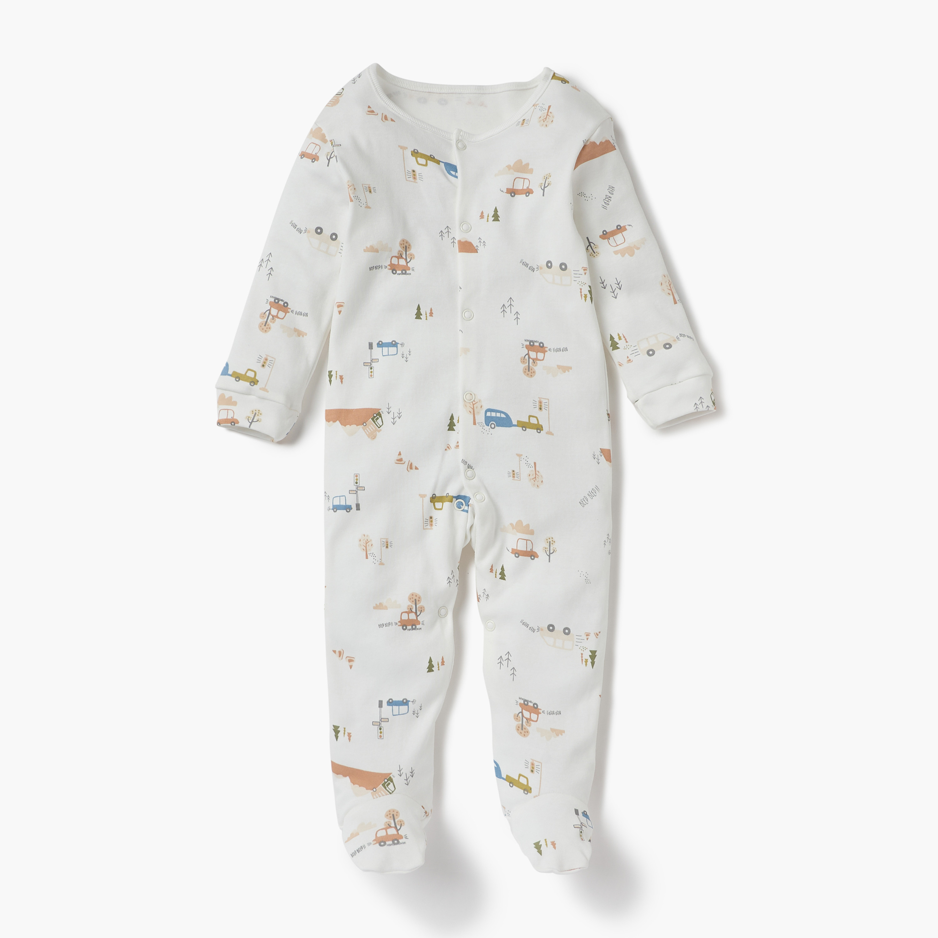 Juniors Printed Sleepsuit with Long Sleeves and Button Closure - Set of 3-baby-boys-clothing-nightwear-sleepsuits-image-2