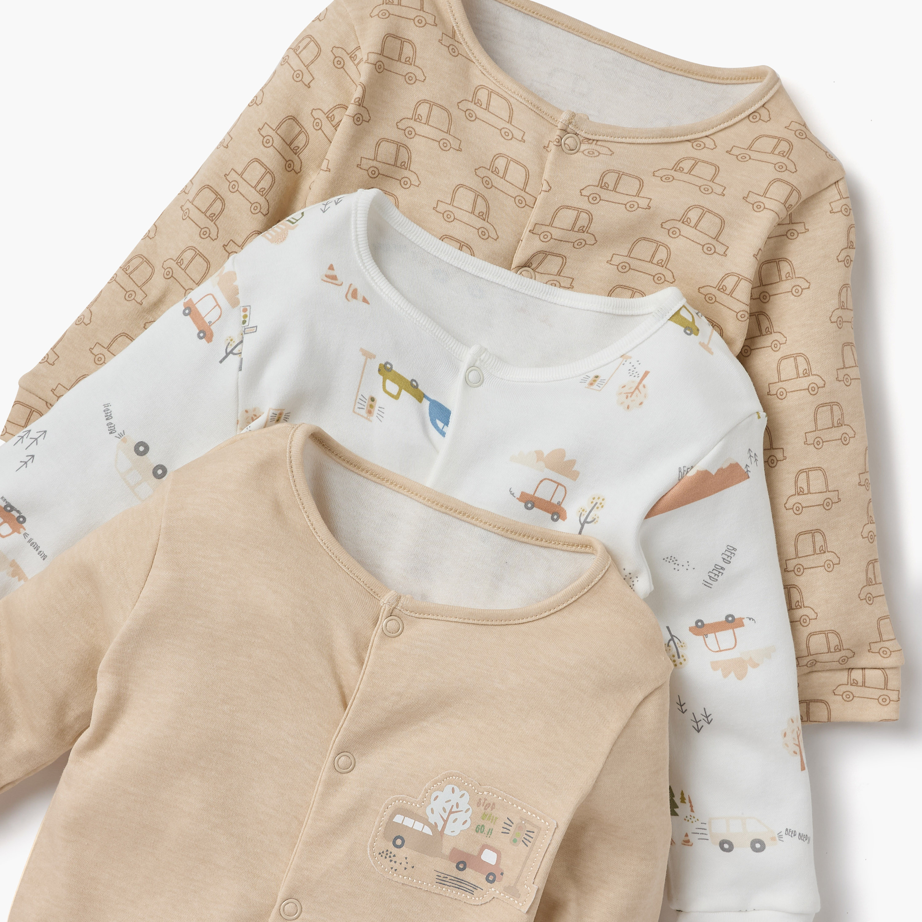 Juniors Printed Sleepsuit with Long Sleeves and Button Closure - Set of 3-baby-boys-clothing-nightwear-sleepsuits-image-5