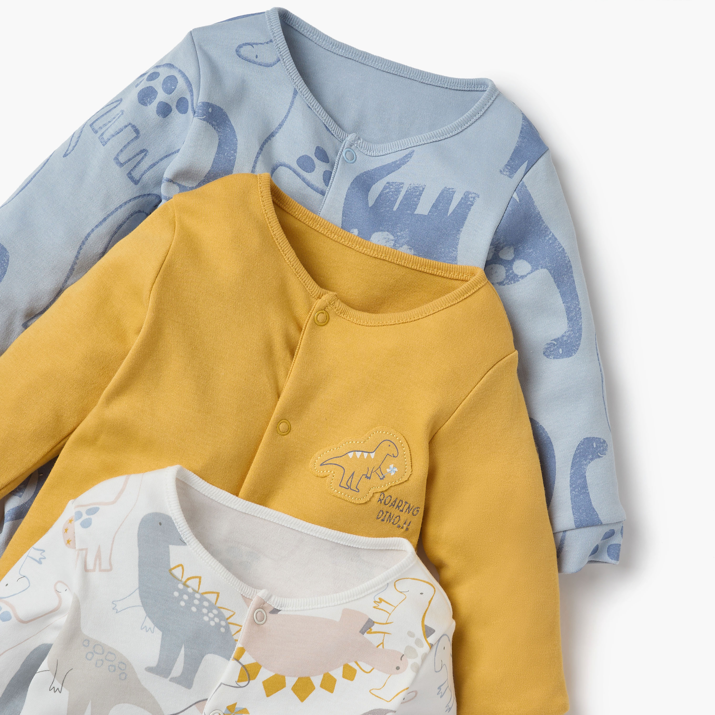 Juniors Dinosaur Print Sleepsuit with Long Sleeves - Set of 3-baby-boys-clothing-nightwear-sleepsuits-image-5
