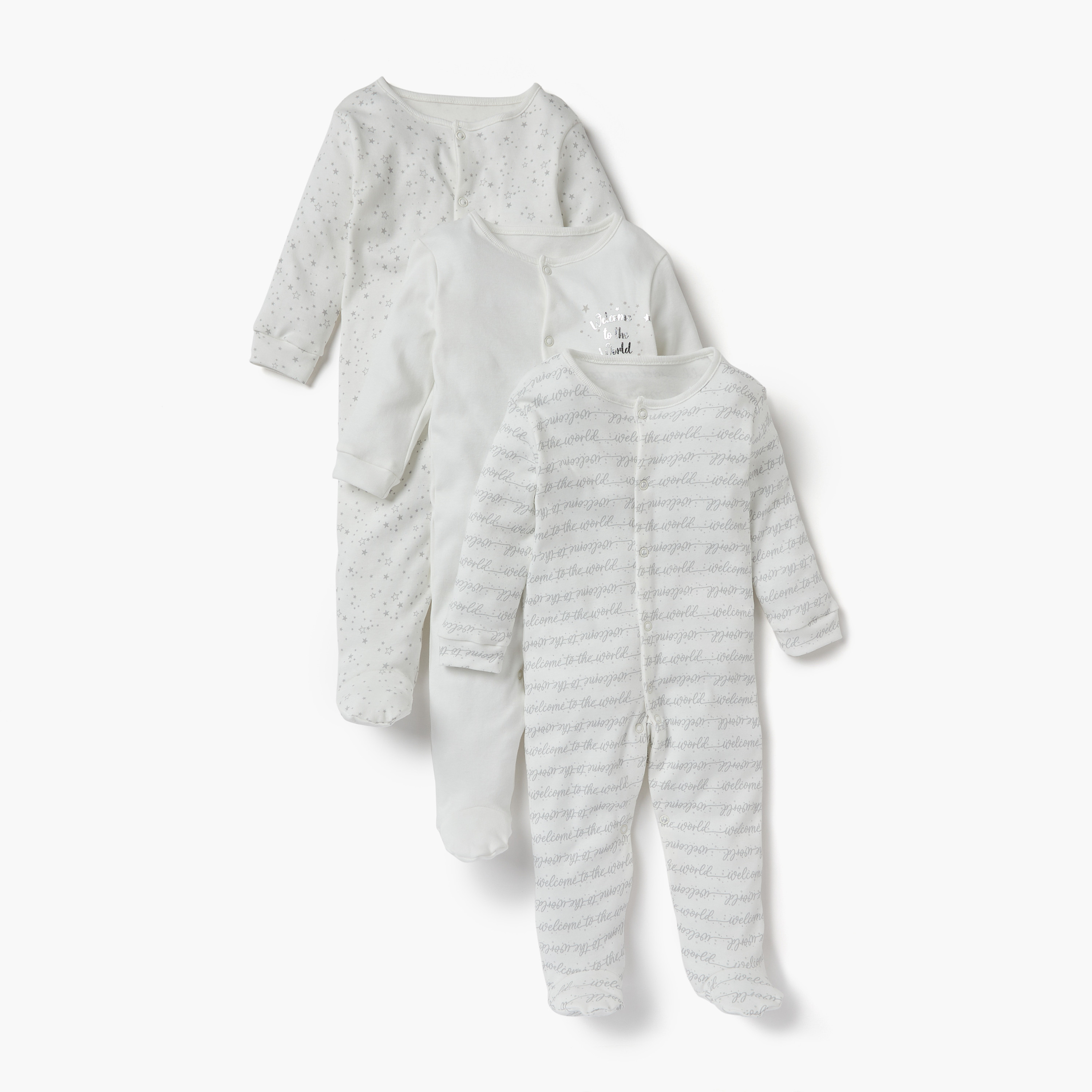 Juniors Printed Sleepsuit with Long Sleeves and Button Closure - Set of 3-baby-boys-clothing-nightwear-sleepsuits-image-1