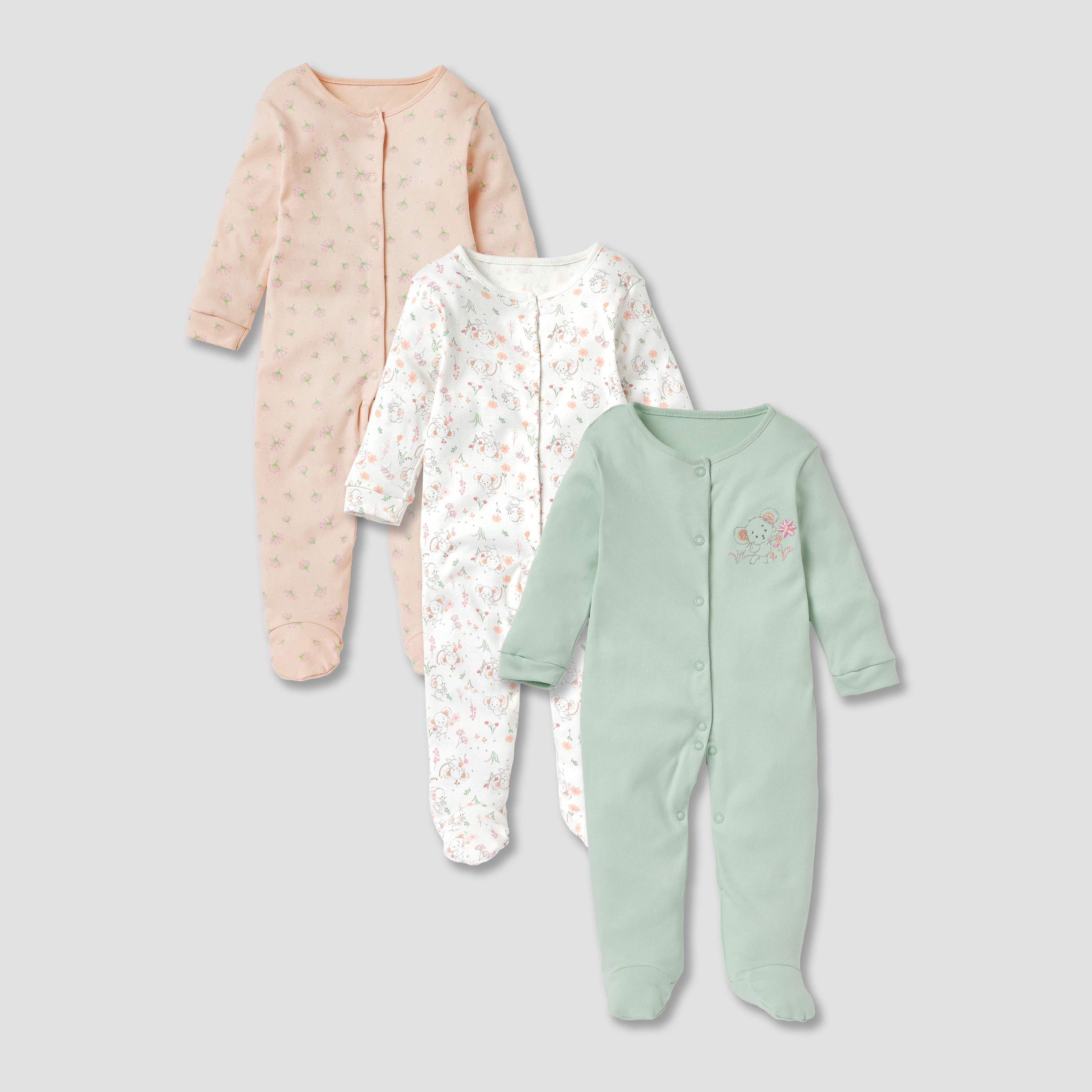 Juniors Assorted Closed Feet Sleepsuit - Set of 3-baby-girls-clothing-nightwear-sleepsuits-image-1