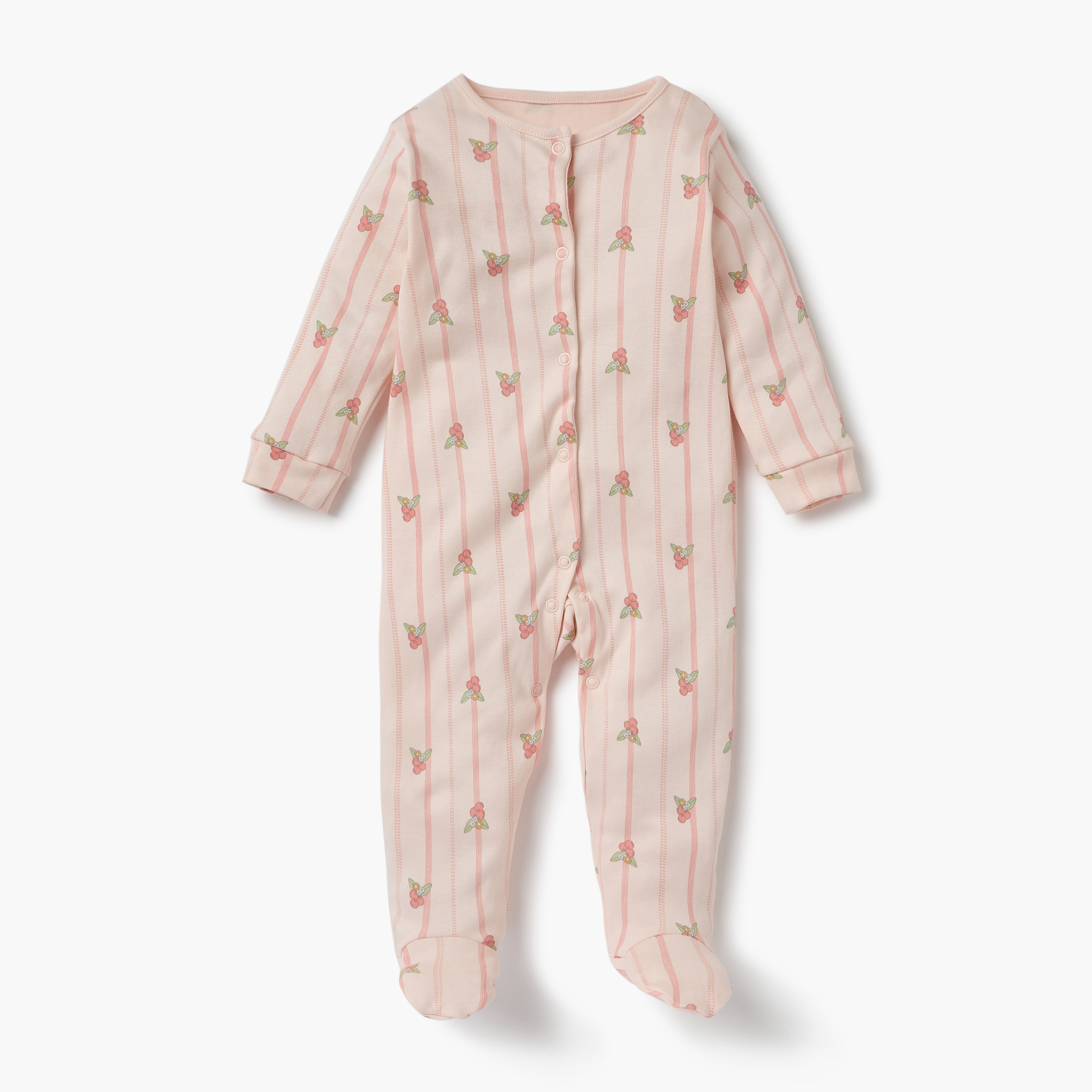 Juniors Printed Sleepsuit with Long Sleeves and Button Closure - Set of 3-baby-girls-clothing-nightwear-sleepsuits-image-2