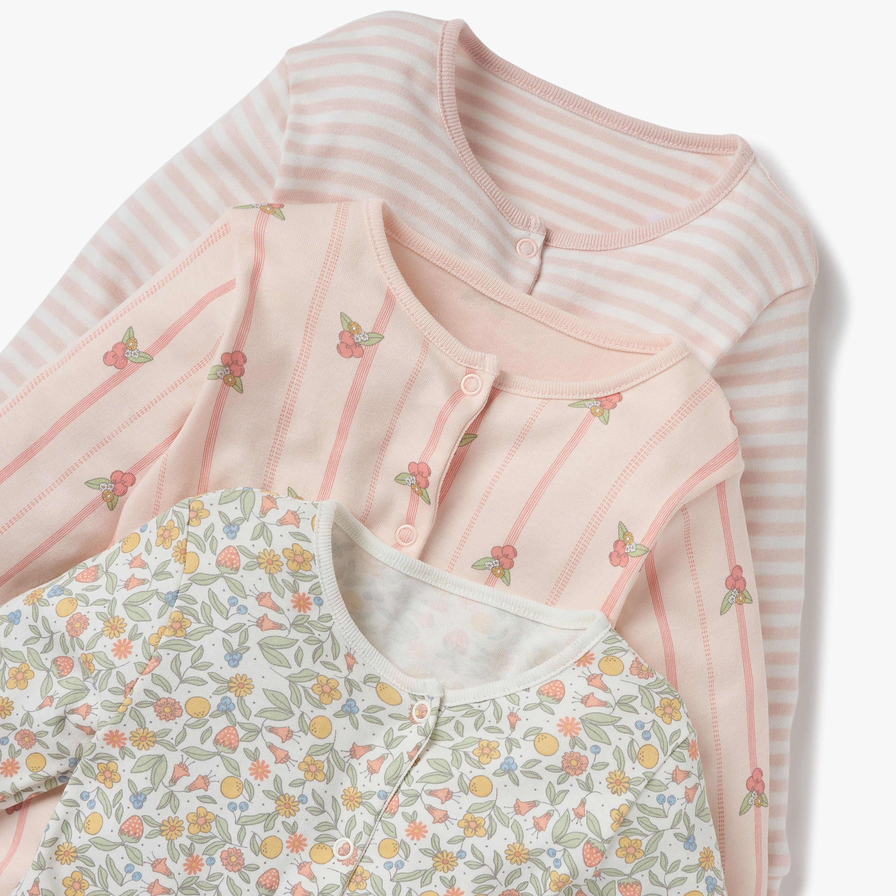 Juniors Printed Sleepsuit with Long Sleeves and Button Closure - Set of 3-baby-girls-clothing-nightwear-sleepsuits-image-5