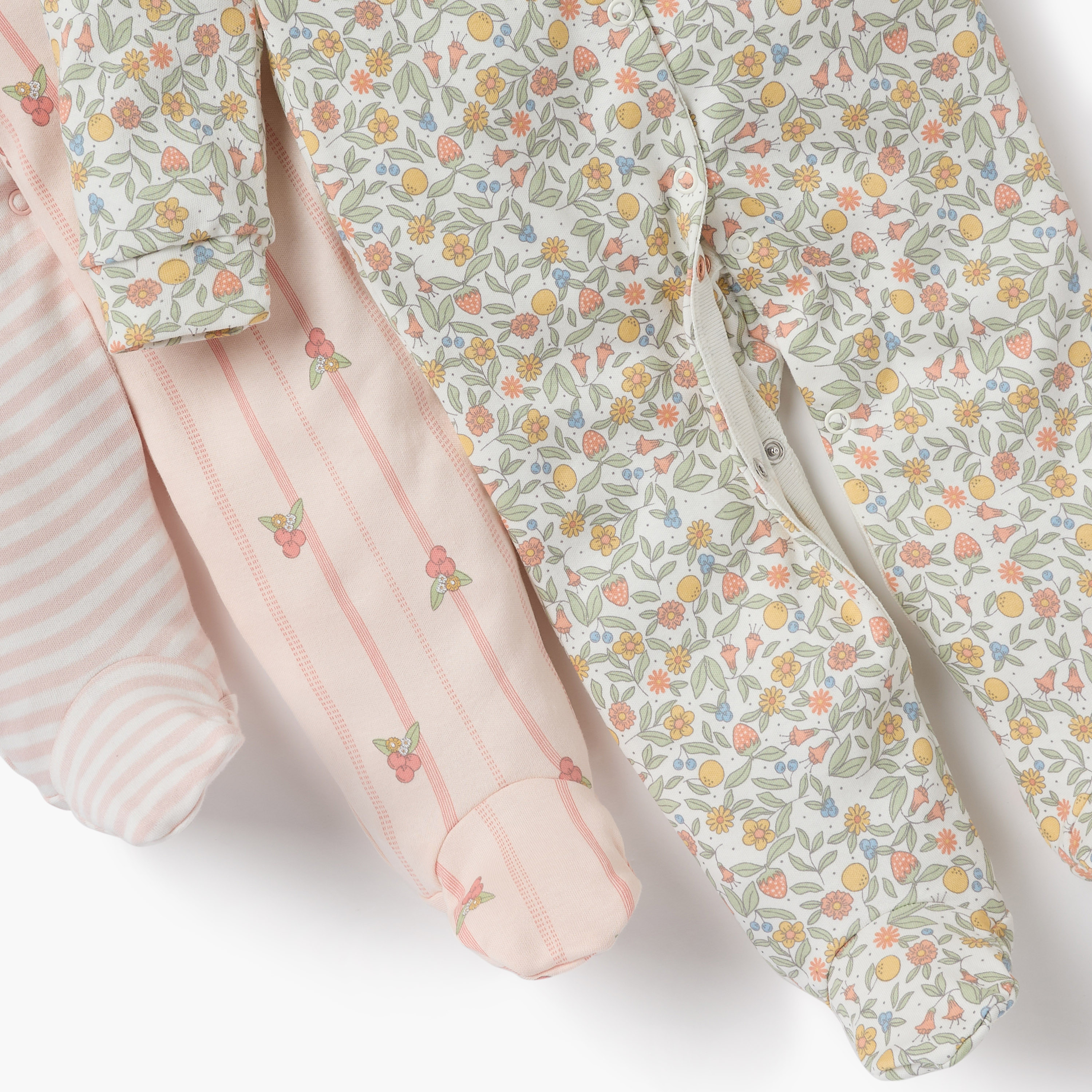 Juniors Printed Sleepsuit with Long Sleeves and Button Closure - Set of 3-baby-girls-clothing-nightwear-sleepsuits-image-6
