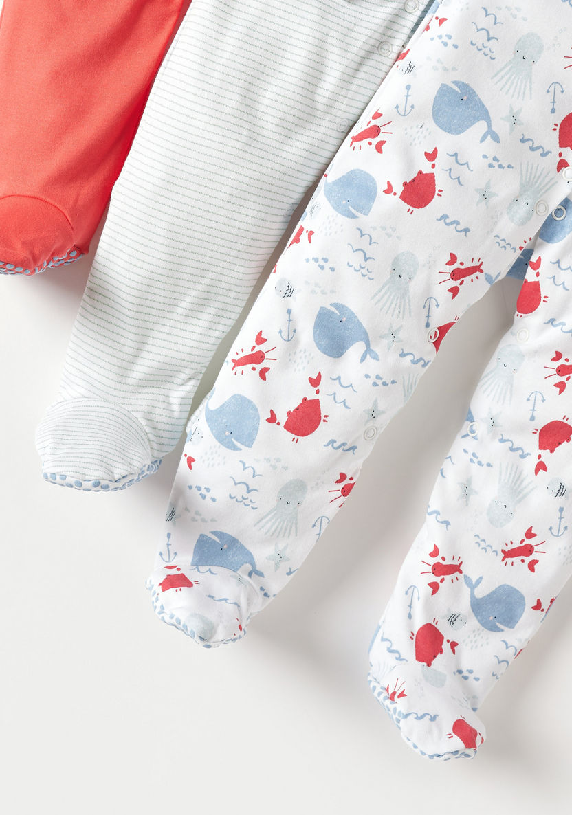 Juniors Printed Long Sleeves Sleepsuit with Button Closure - Set of 3-Sleepsuits-image-5