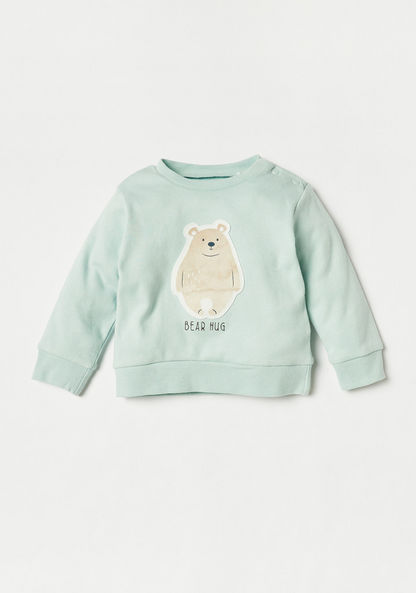 Juniors Bear Applique Sweatshirt and Printed Pyjama Set