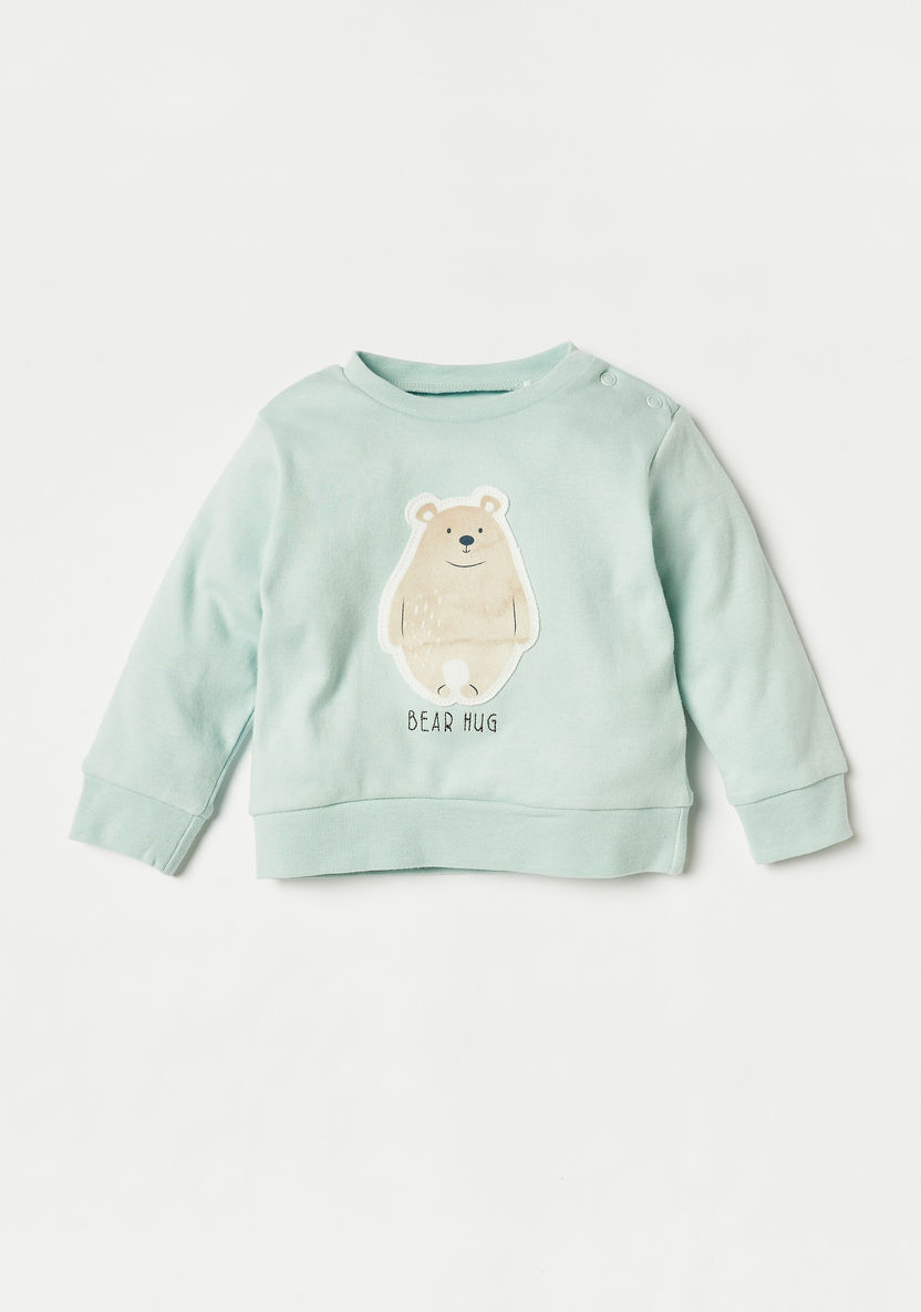 Juniors Bear Applique Sweatshirt and Printed Pyjama Set-Pyjama Sets-image-1