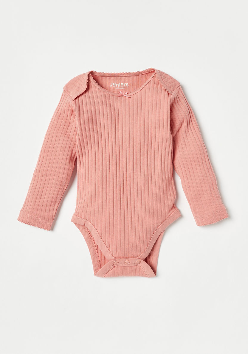 Juniors Ribbed Bodysuit with Long Sleeves - Set of 3-Bodysuits-image-3