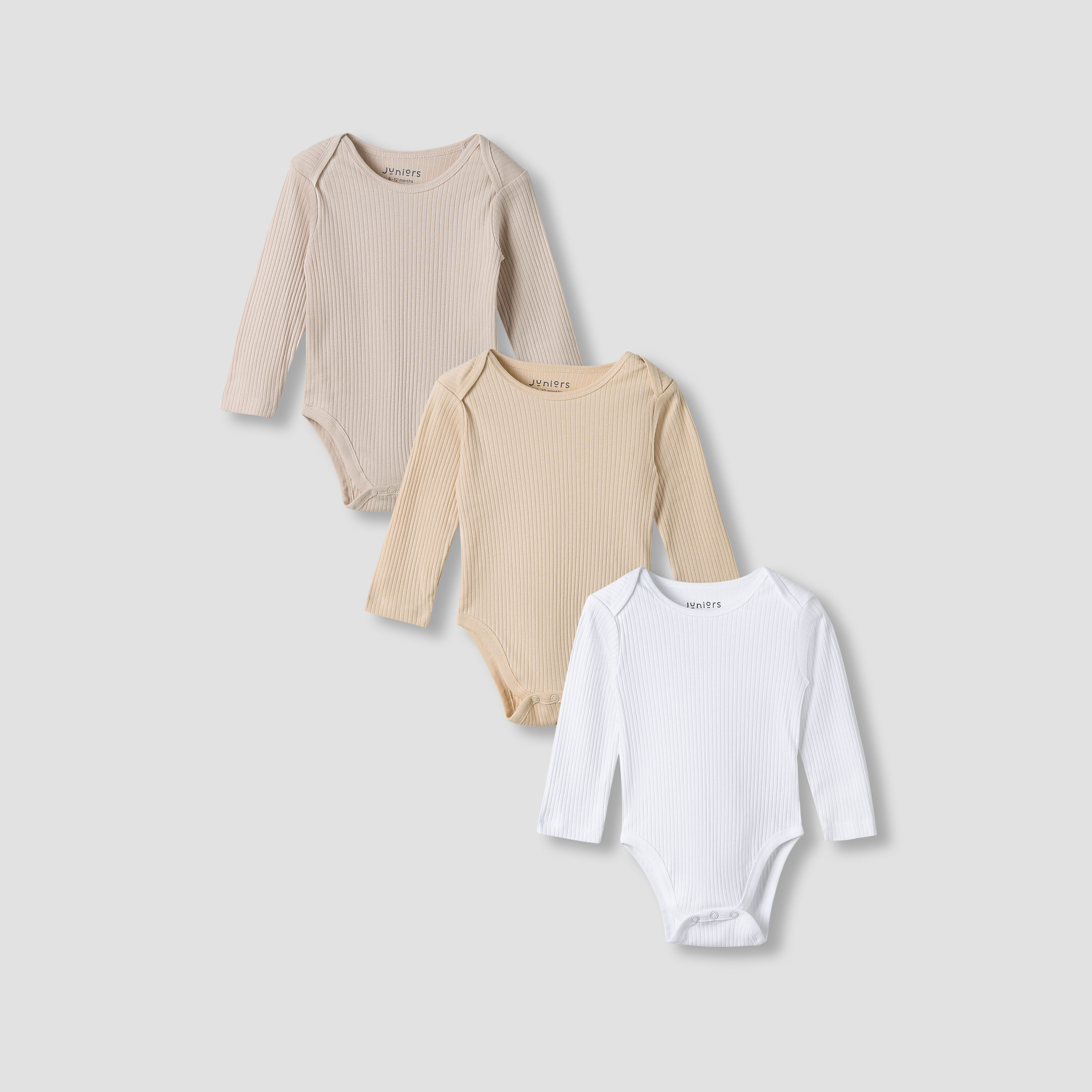 Juniors Round Neck Bodysuit with Snap Button Closure - Cotton - Long Sleeves - Set of 3-baby-boys-clothing-bodysuits-image-1