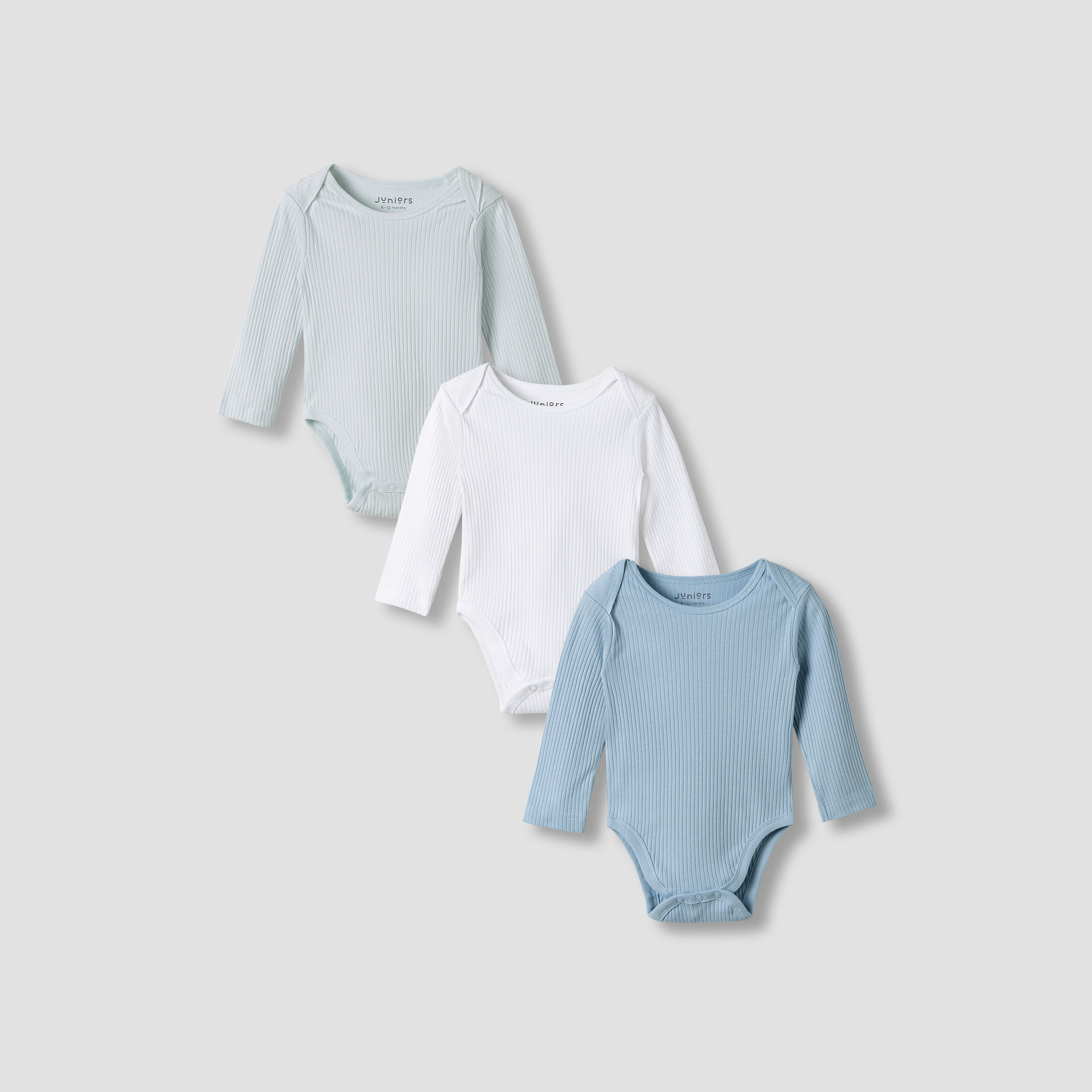 Juniors Round Neck Bodysuit with Snap Button Closure - Cotton - Long Sleeves - Set of 3-baby-boys-clothing-bodysuits-image-1